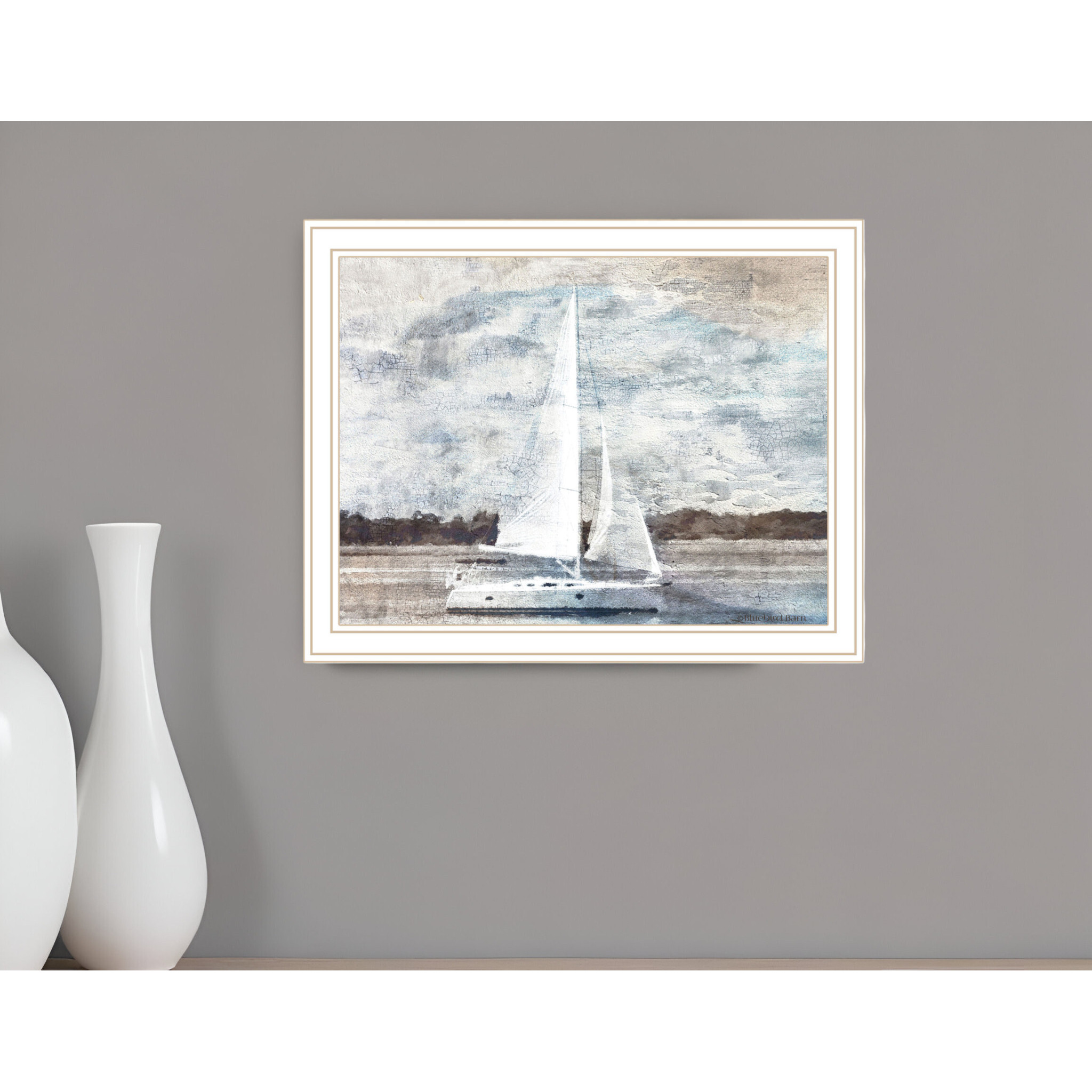 Sailboat on Water White Framed Print Wall Art