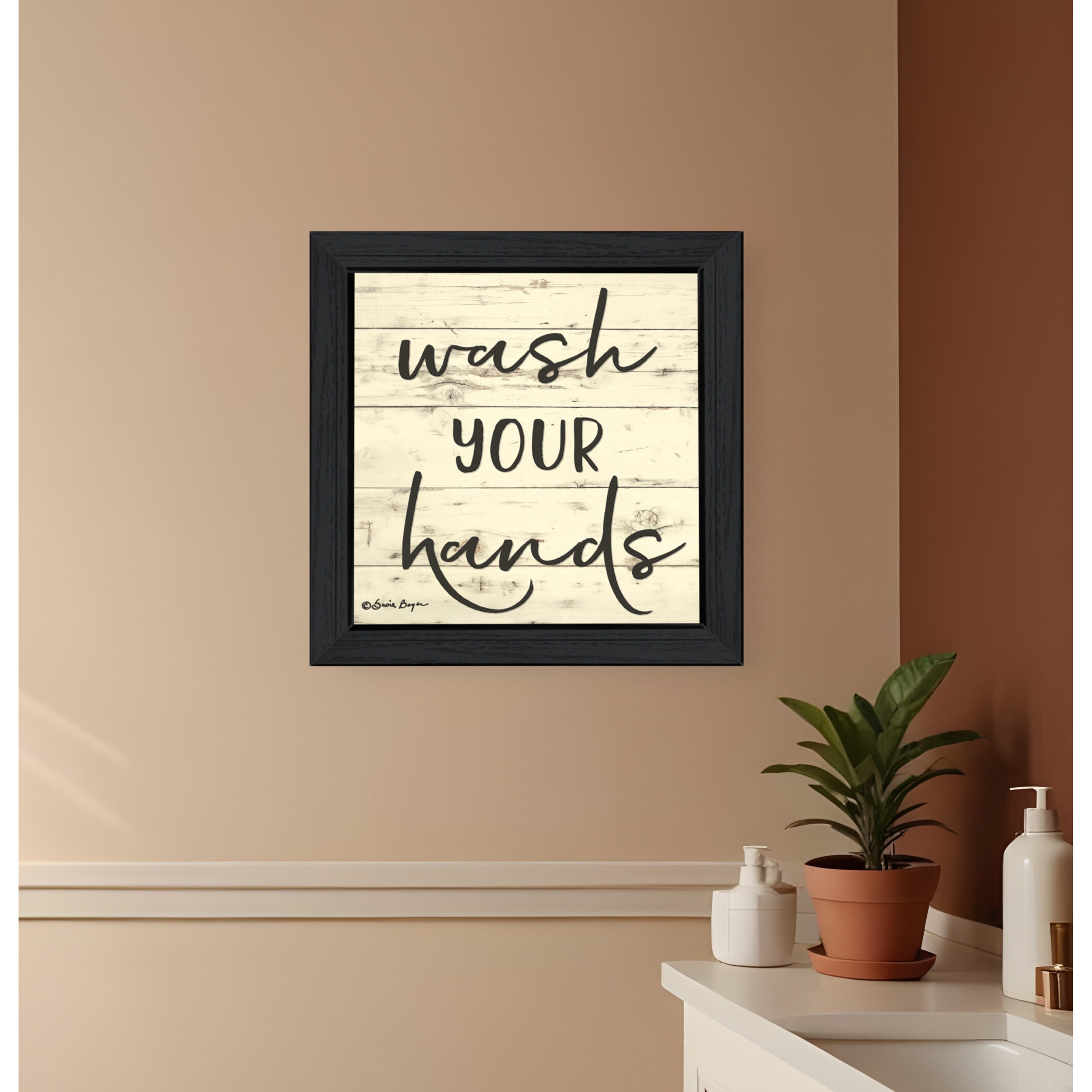 Wash Your Hands Black Framed Print Bathroom Wall Art