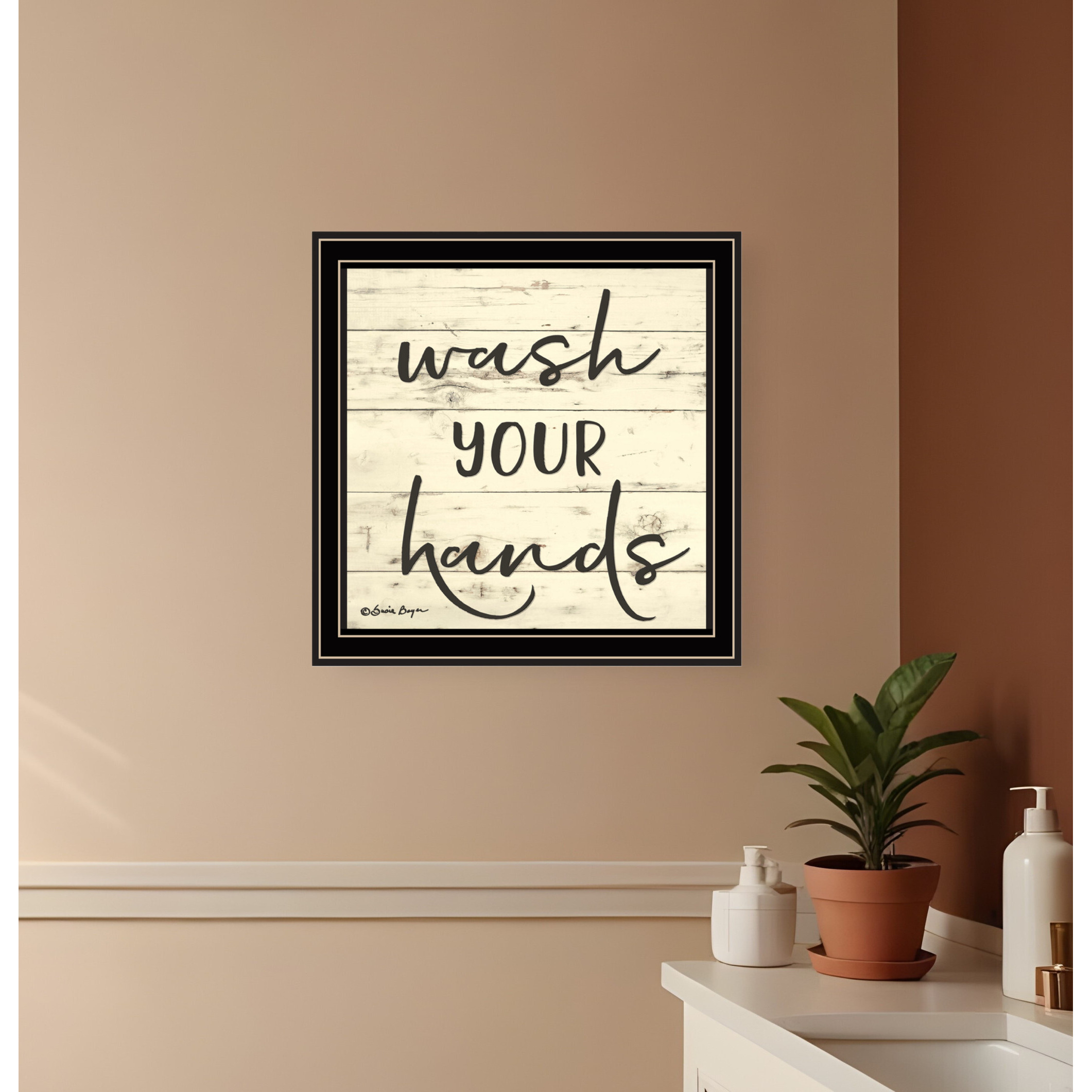 Wash Your Hands Black Framed Print Bathroom Wall Art