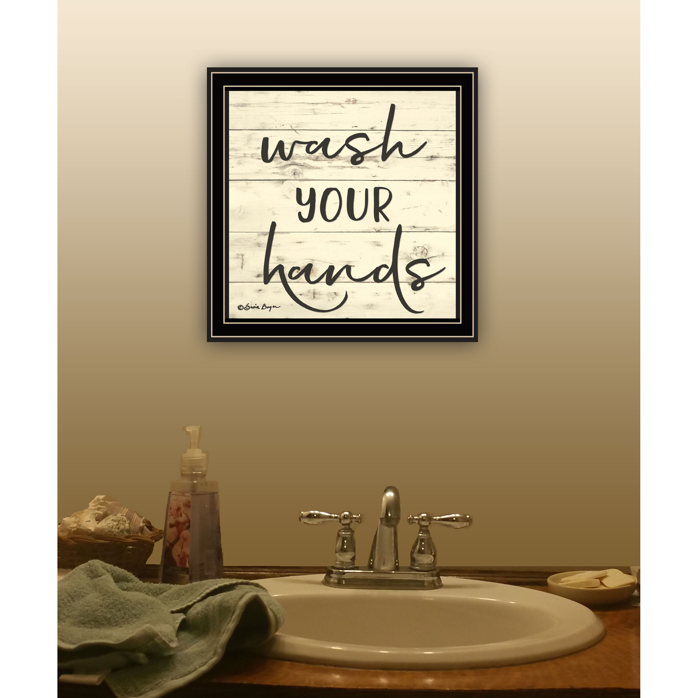 Wash Your Hands Black Framed Print Bathroom Wall Art