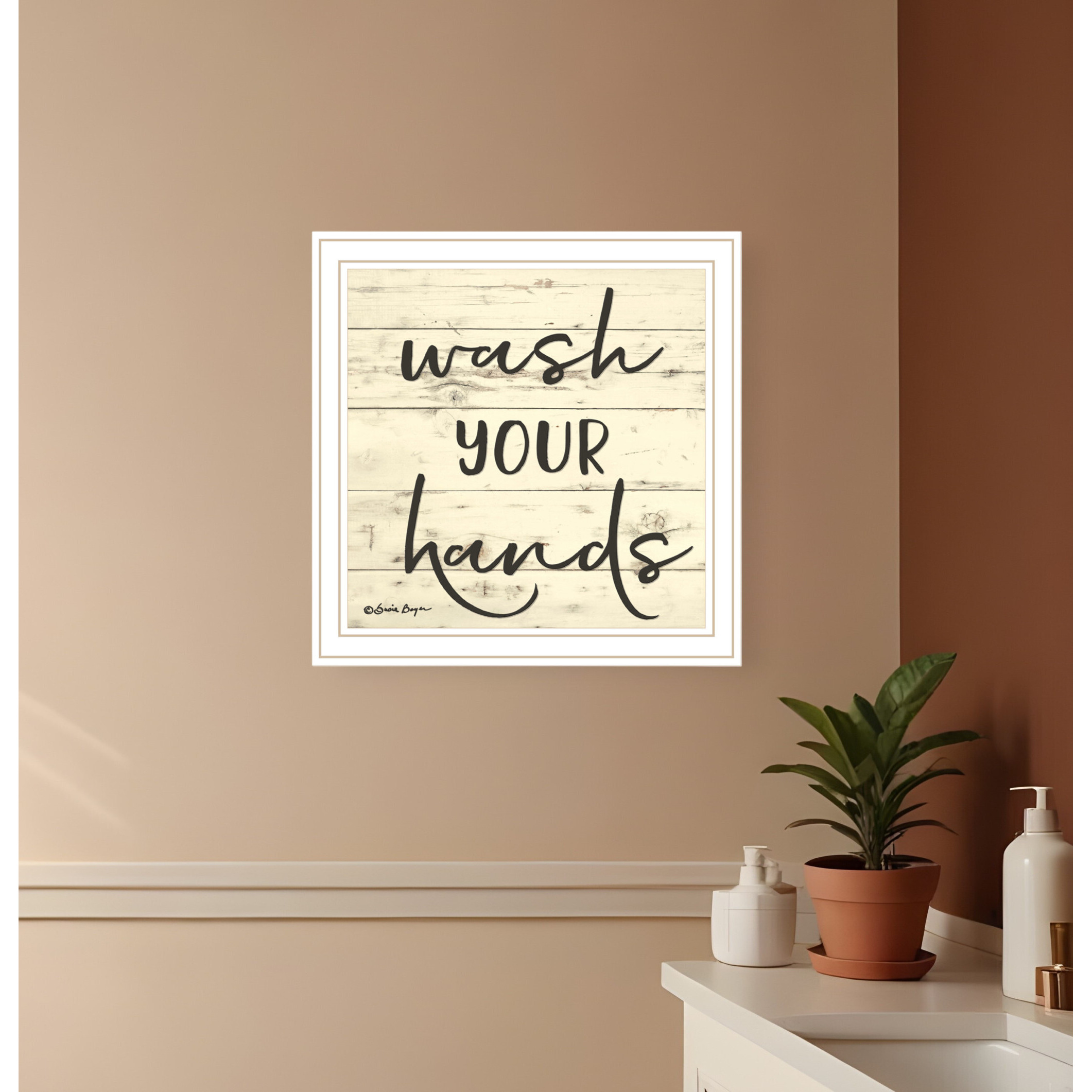 Wash Your Hands White Framed Print Bathroom Wall Art