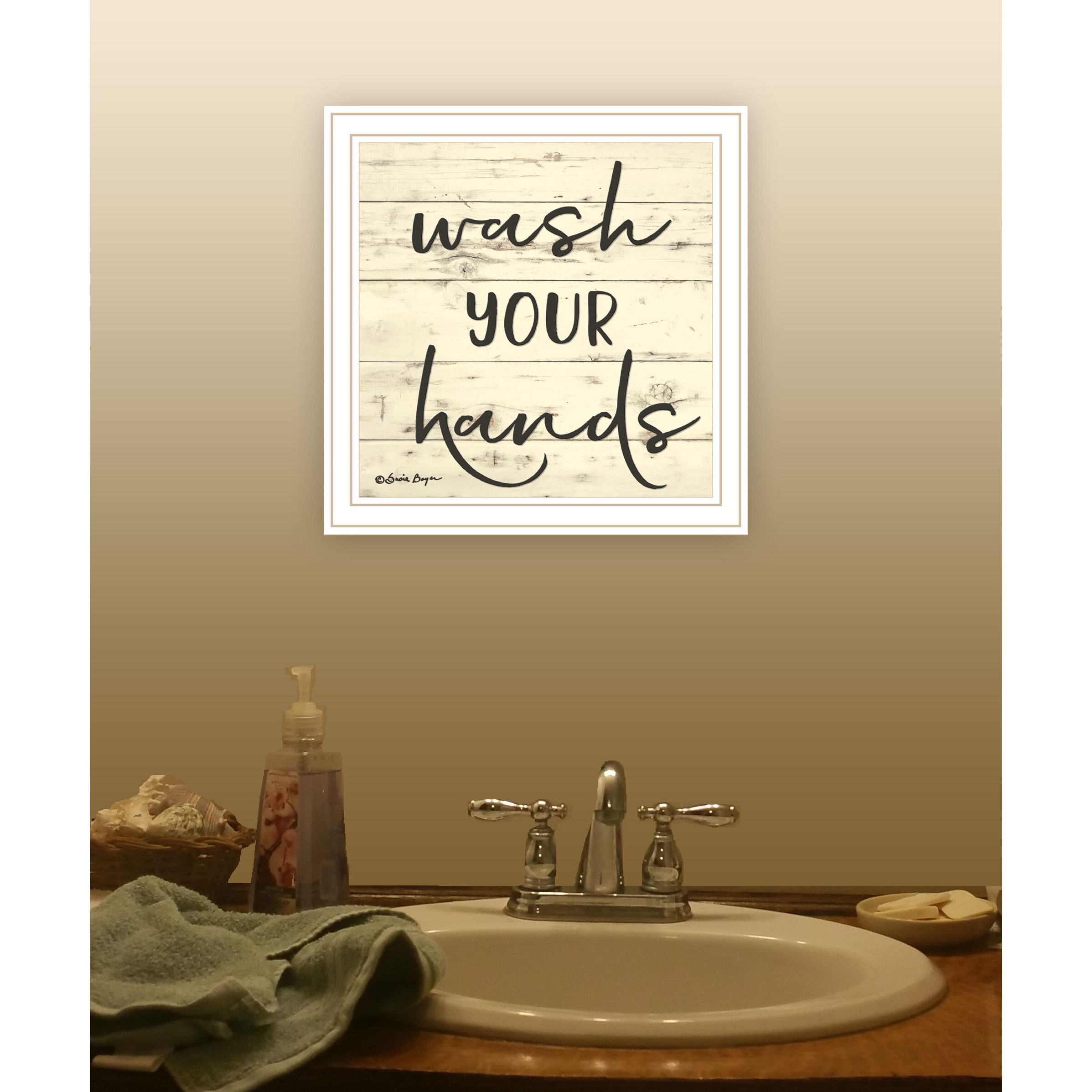 Wash Your Hands White Framed Print Bathroom Wall Art