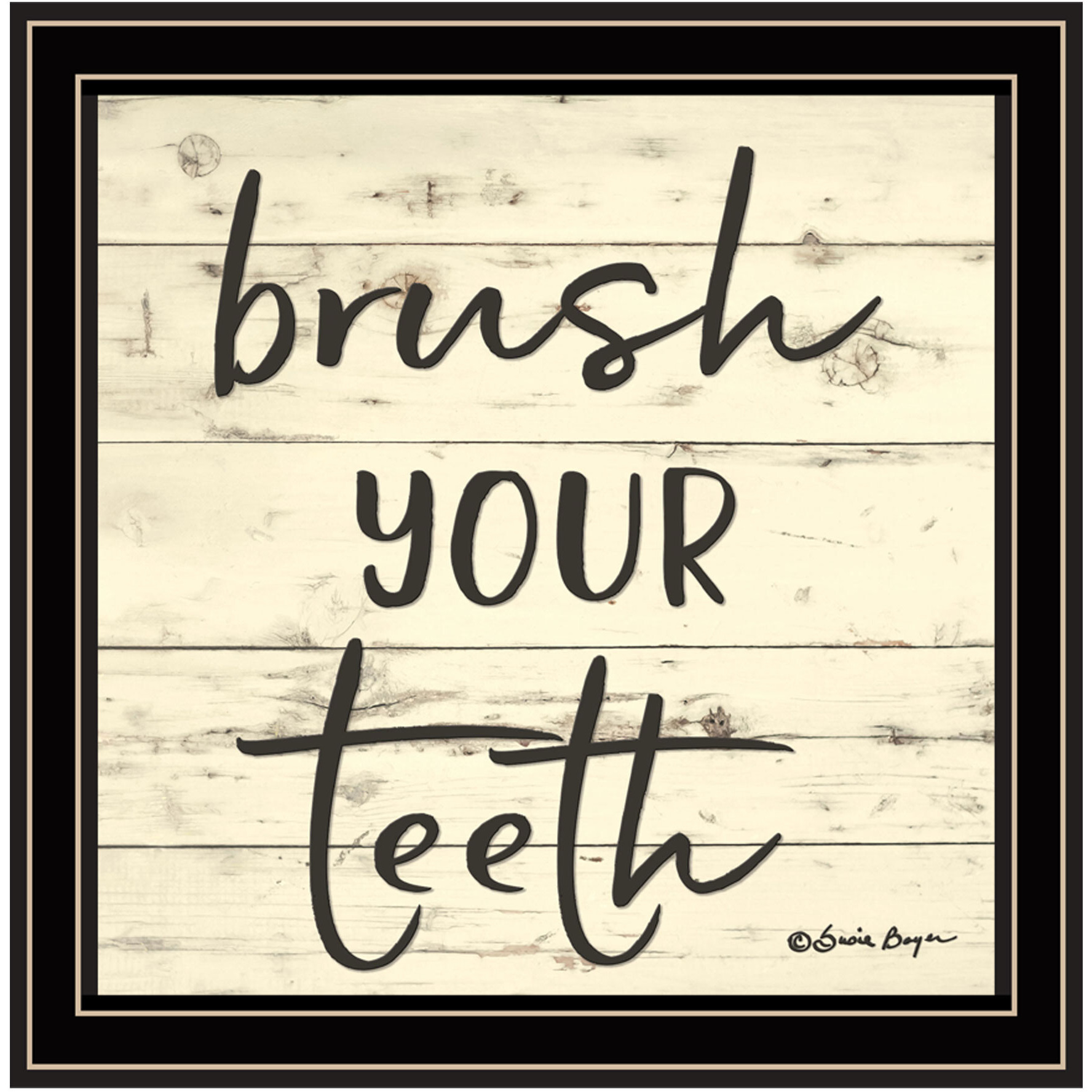 Brush your Teeth Black Framed Print Bathroom Wall Art
