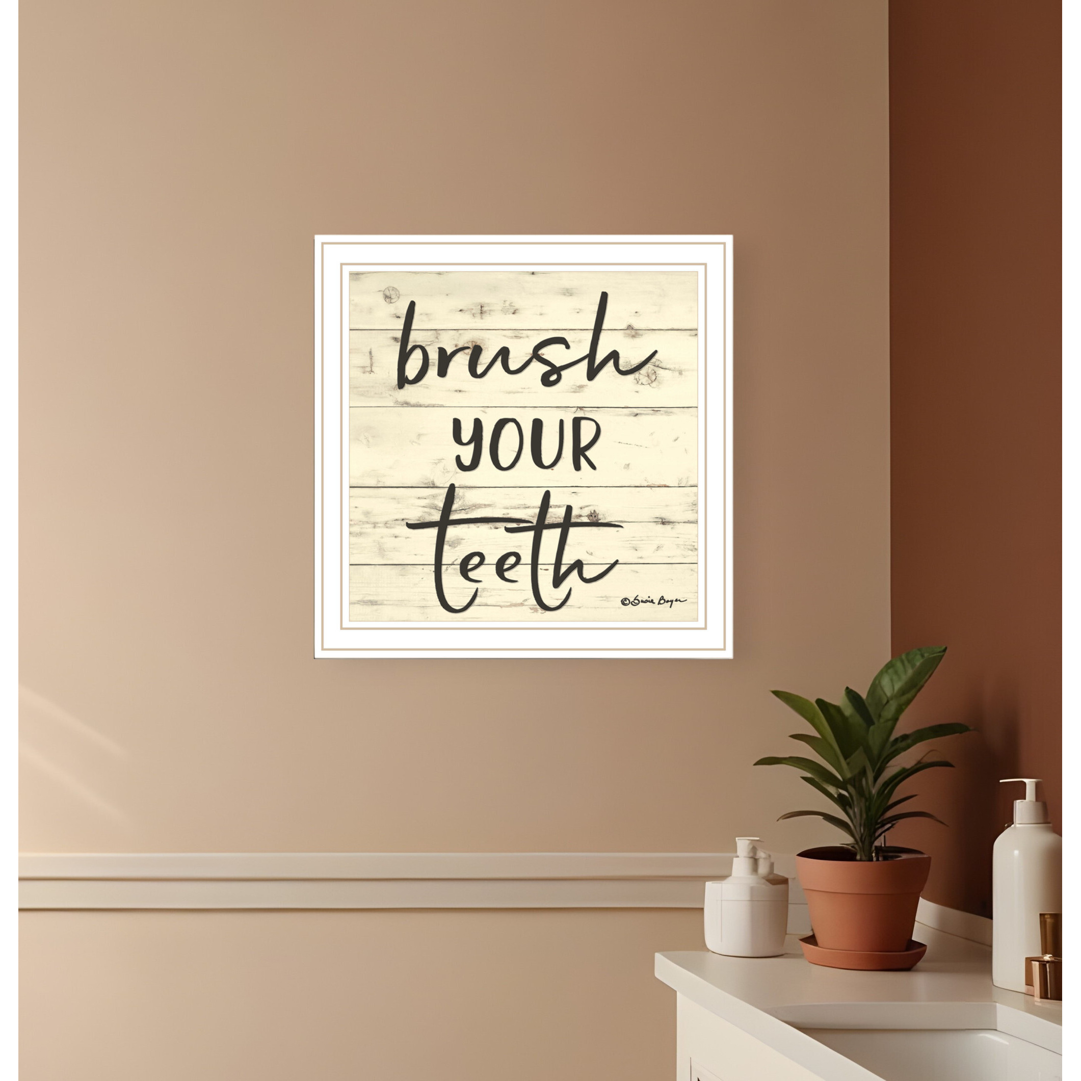 Brush your Teeth White Framed Print Bathroom Wall Art