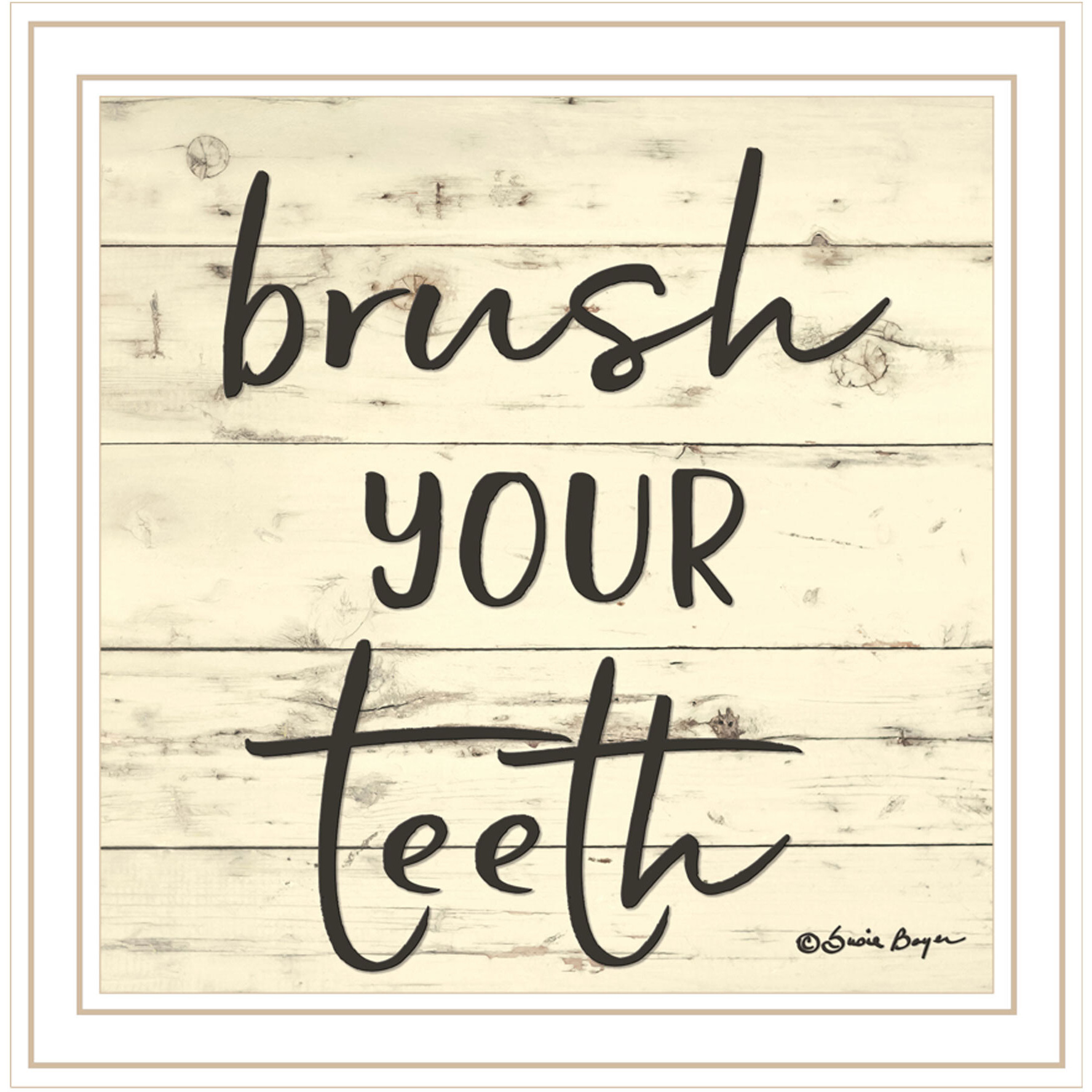 Brush your Teeth White Framed Print Bathroom Wall Art