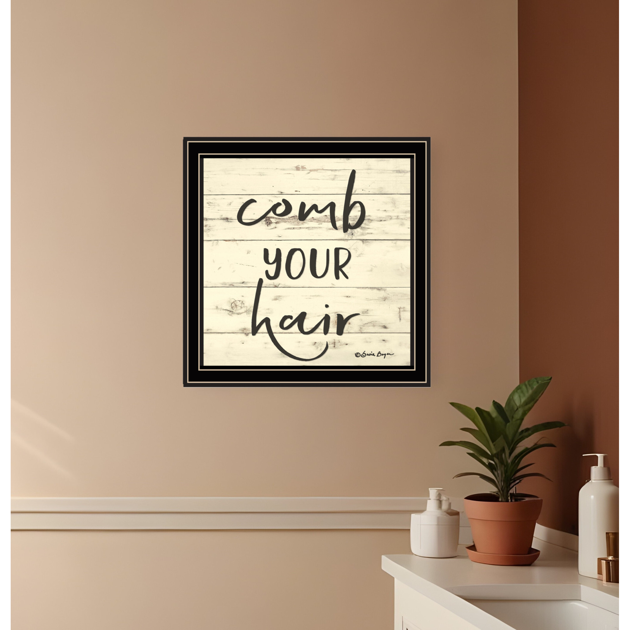 Comb Your Hair Black Framed Print Bathroom Wall Art