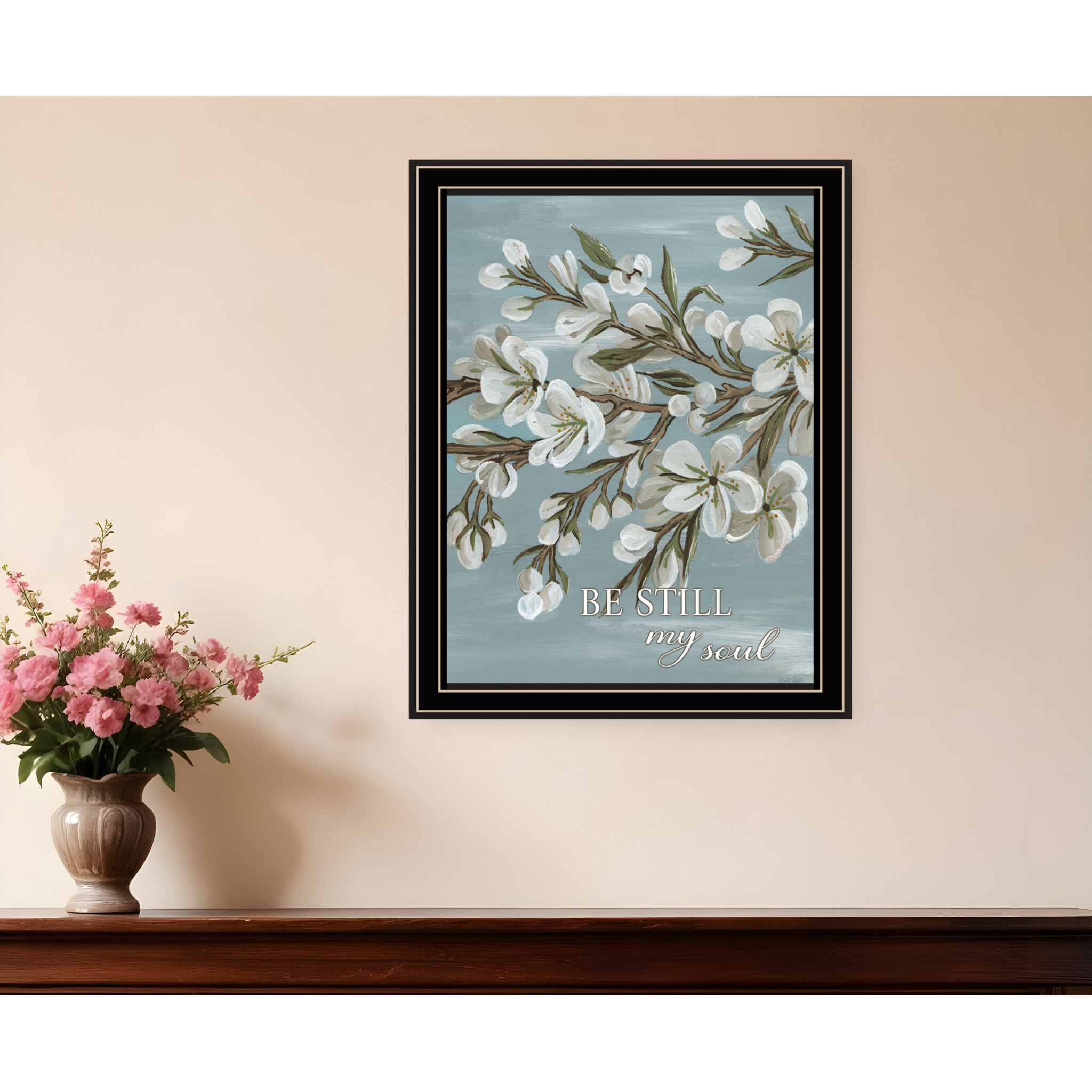 Spring Be Still Black Framed Print Wall Art