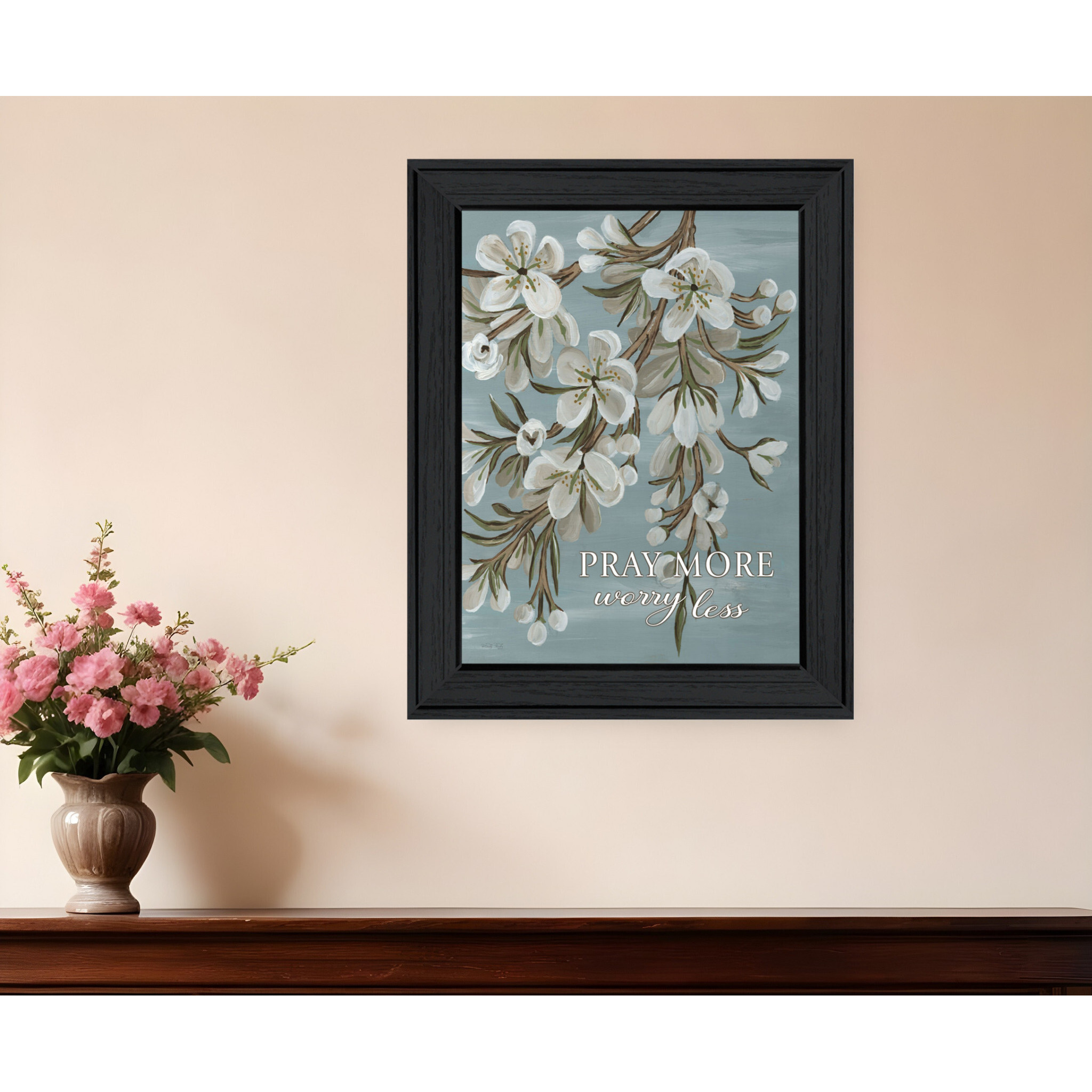 Pray More Worry Less Black Framed Print Wall Art