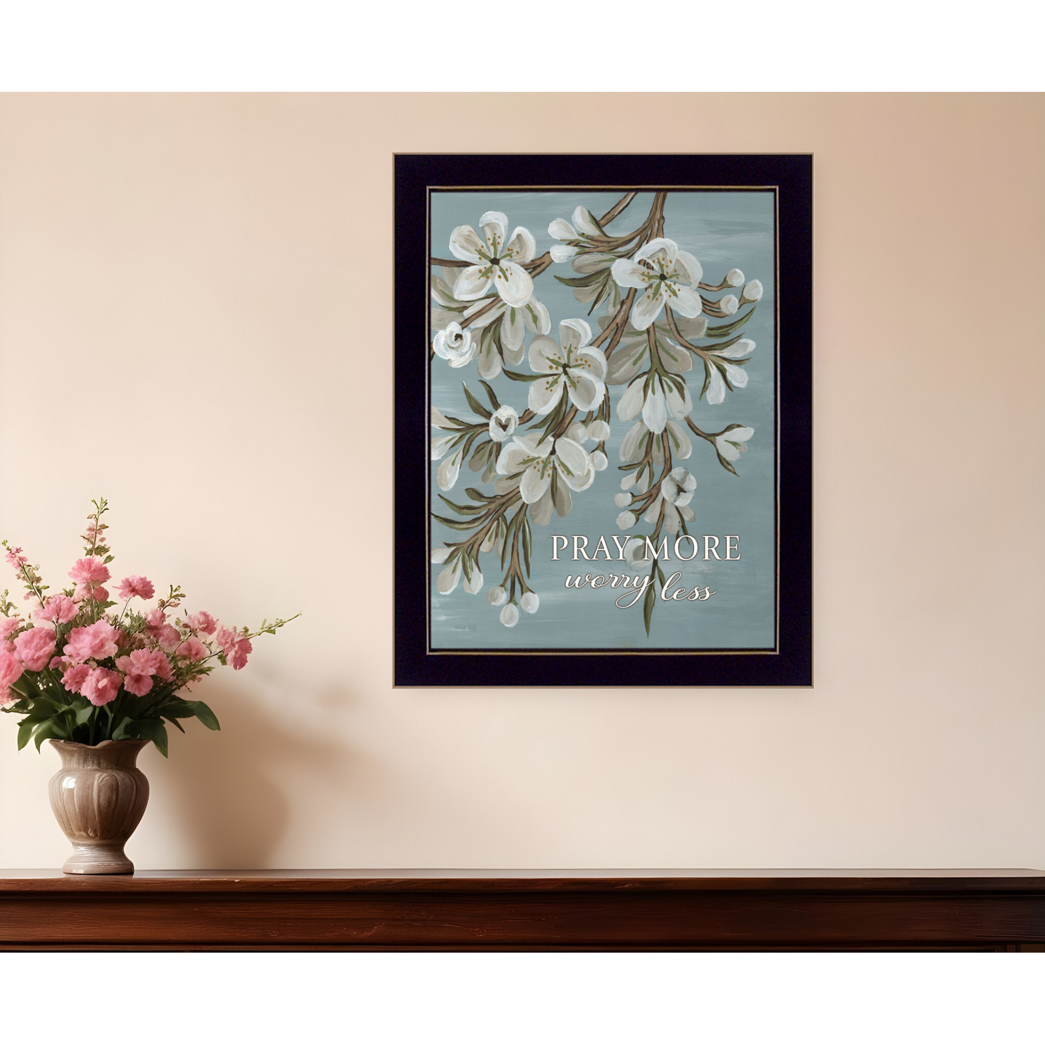 Pray More Worry Less Black Framed Print Wall Art