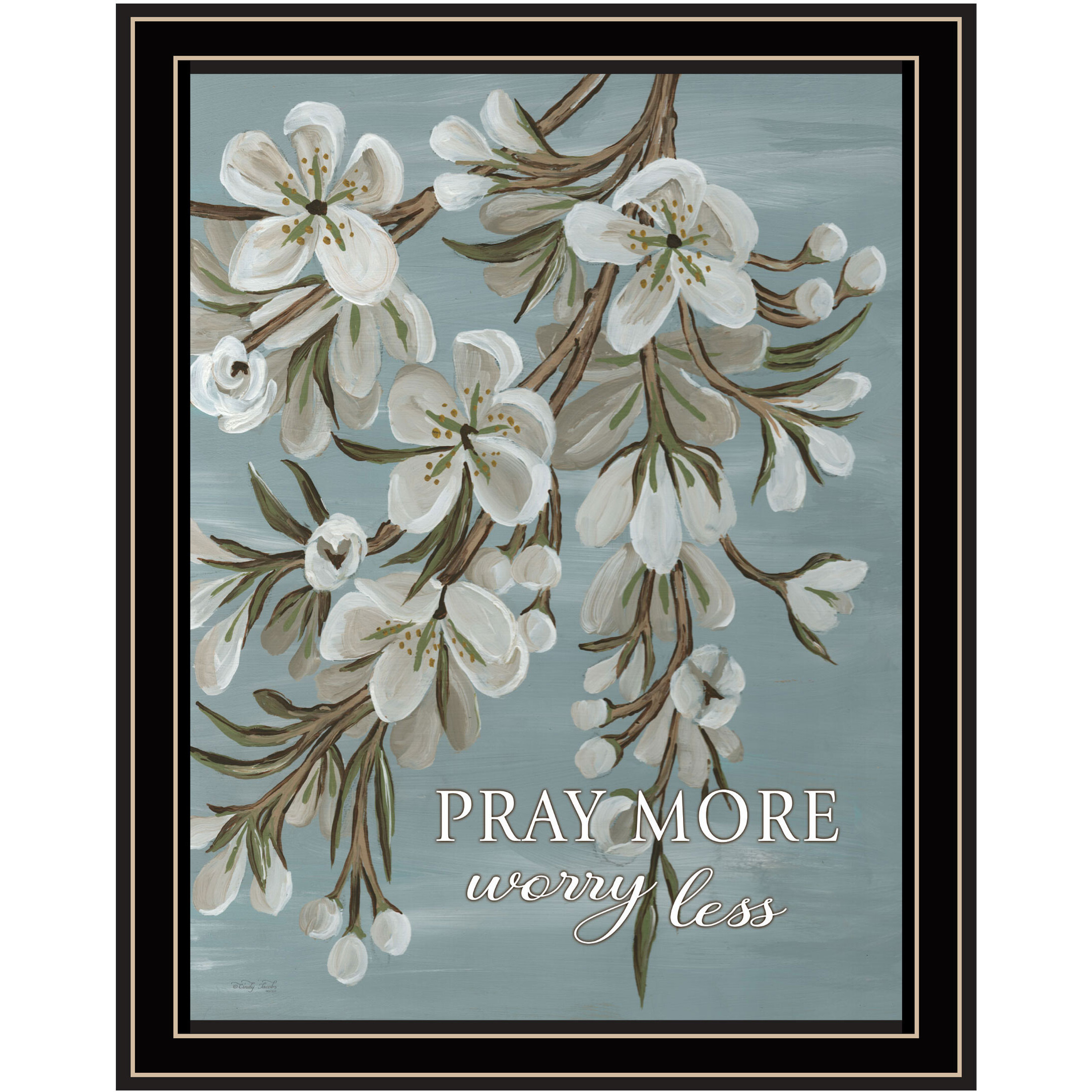 Pray More Worry Less Black Framed Print Wall Art