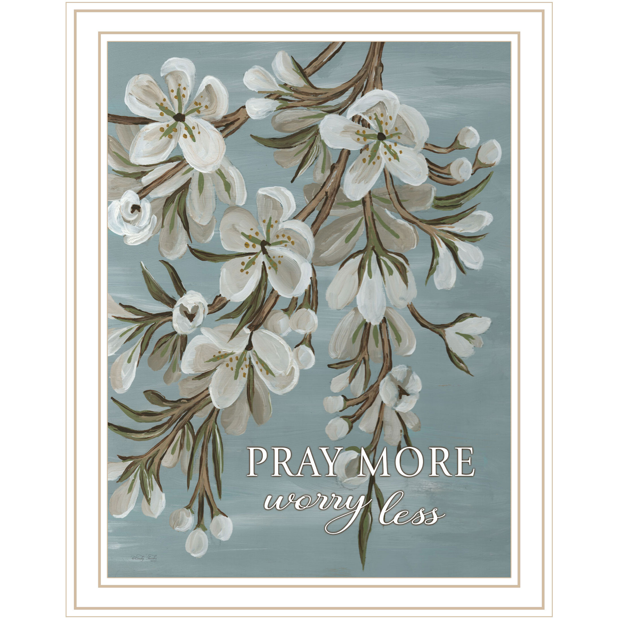 Pray More Worry Less White Framed Print Wall Art