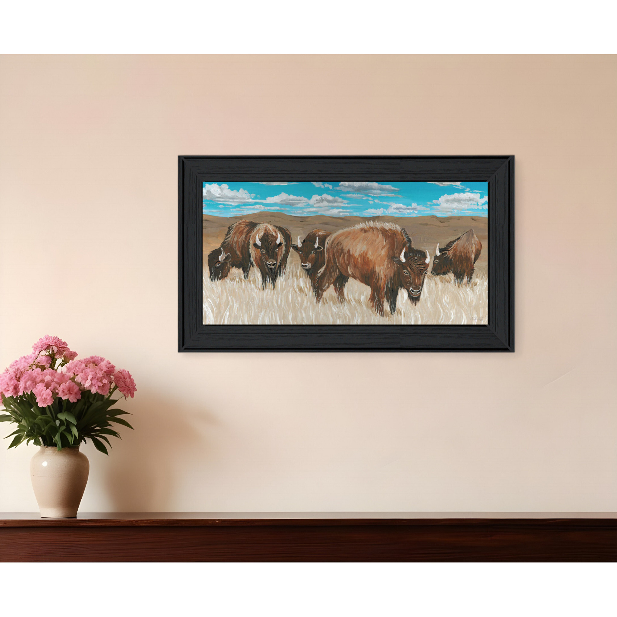Bison Herd Black Framed Print Wall Art