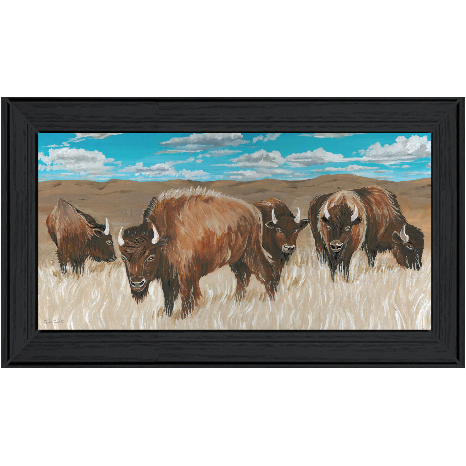 Bison Herd Black Framed Print Wall Art