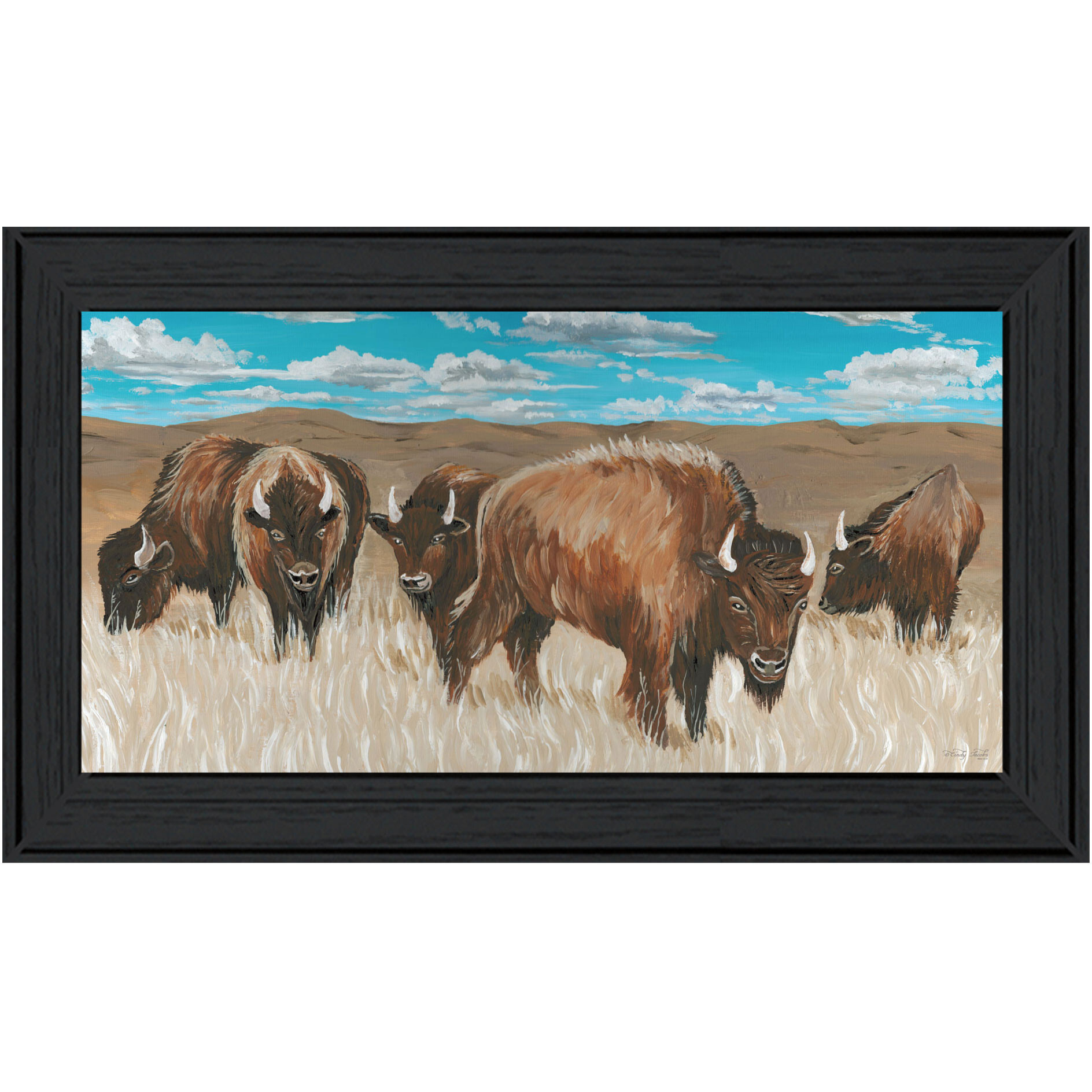 Bison Herd Black Framed Print Wall Art