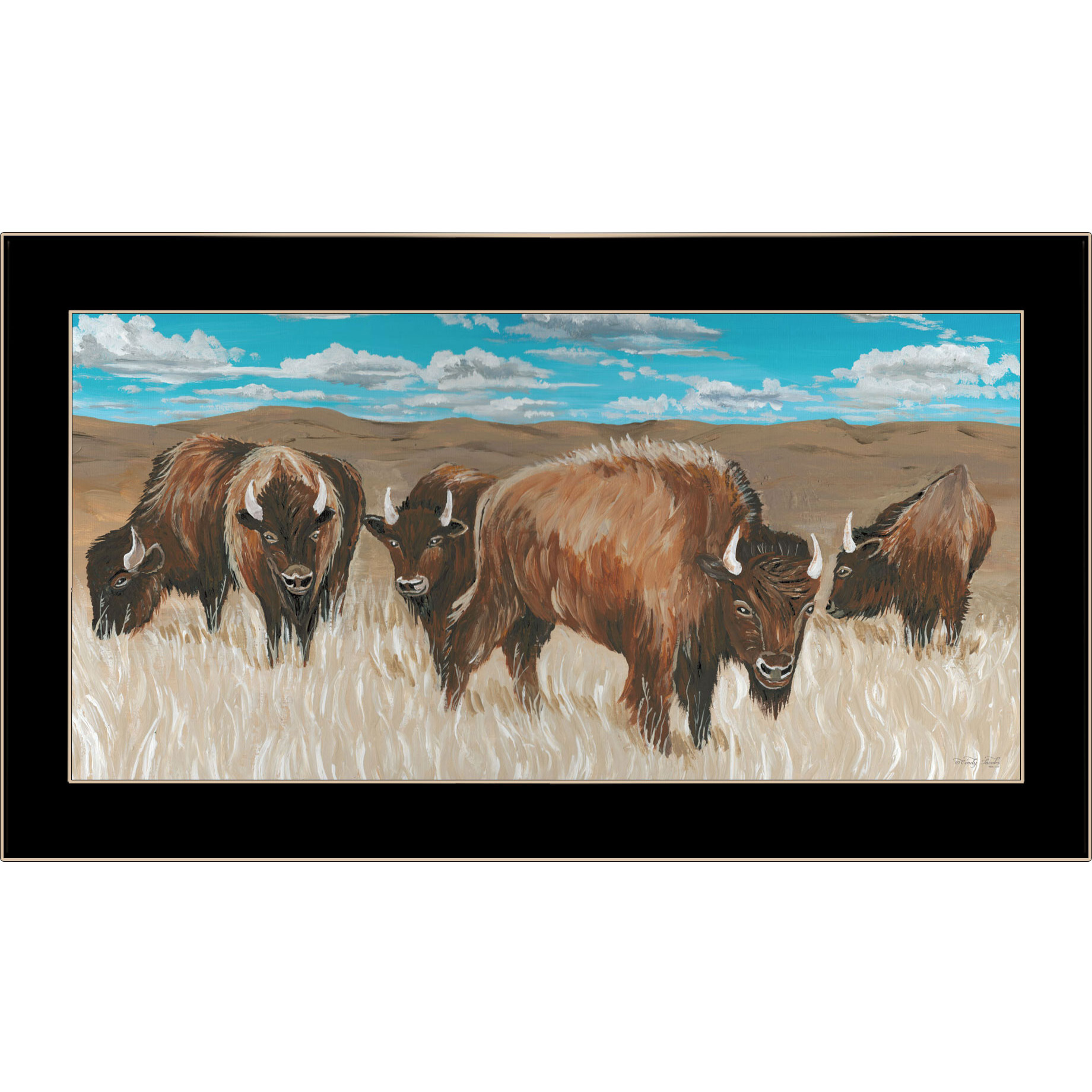 Bison Herd Black Framed Print Wall Art