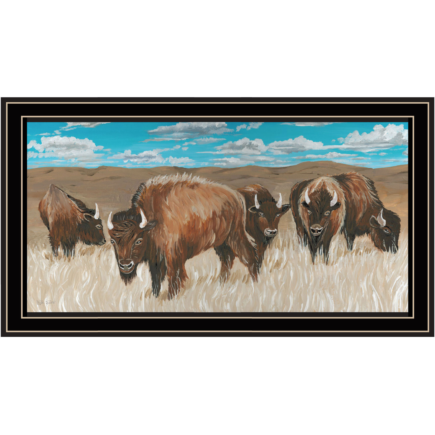 Bison Herd Black Framed Print Wall Art