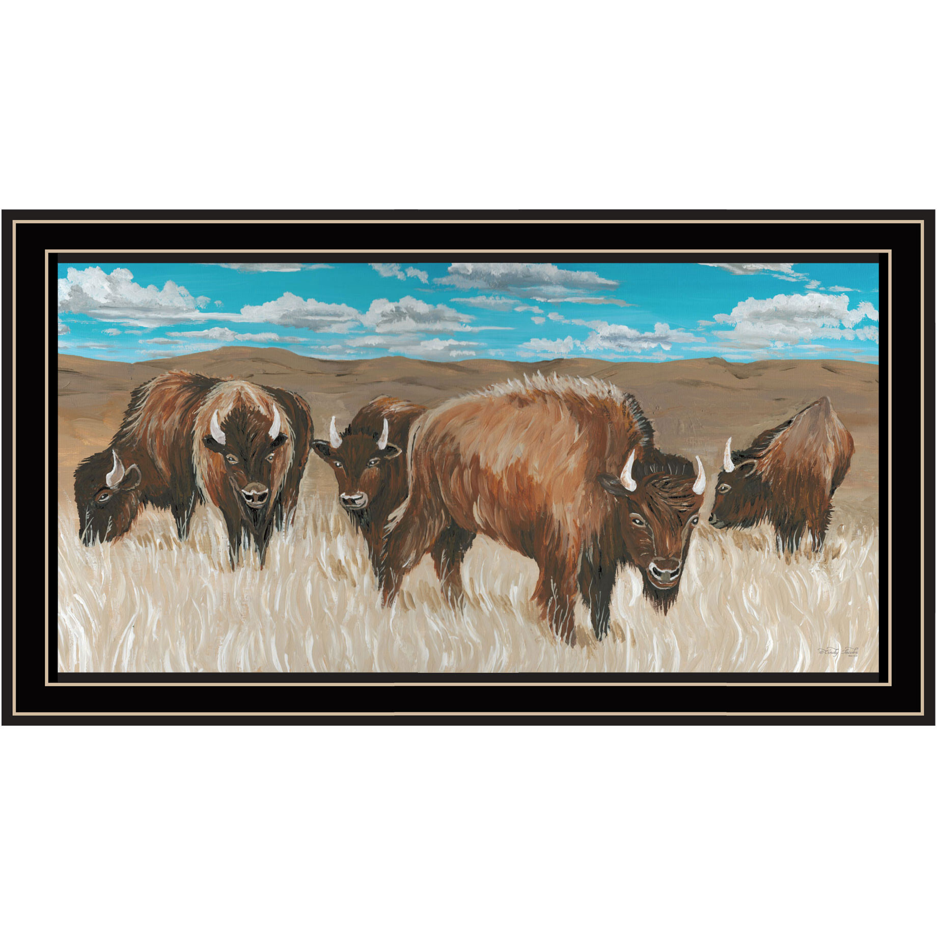 Bison Herd Black Framed Print Wall Art