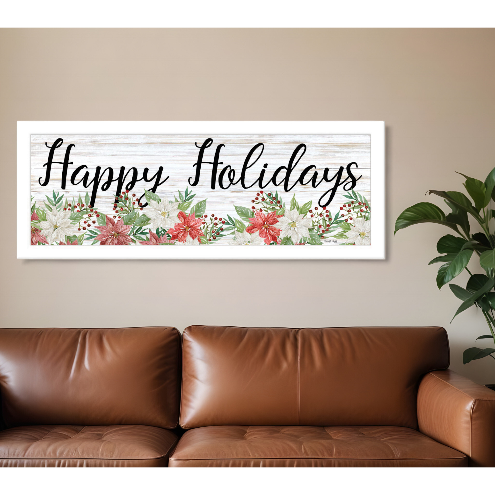 Happy Holiday White Framed Print Wall Art