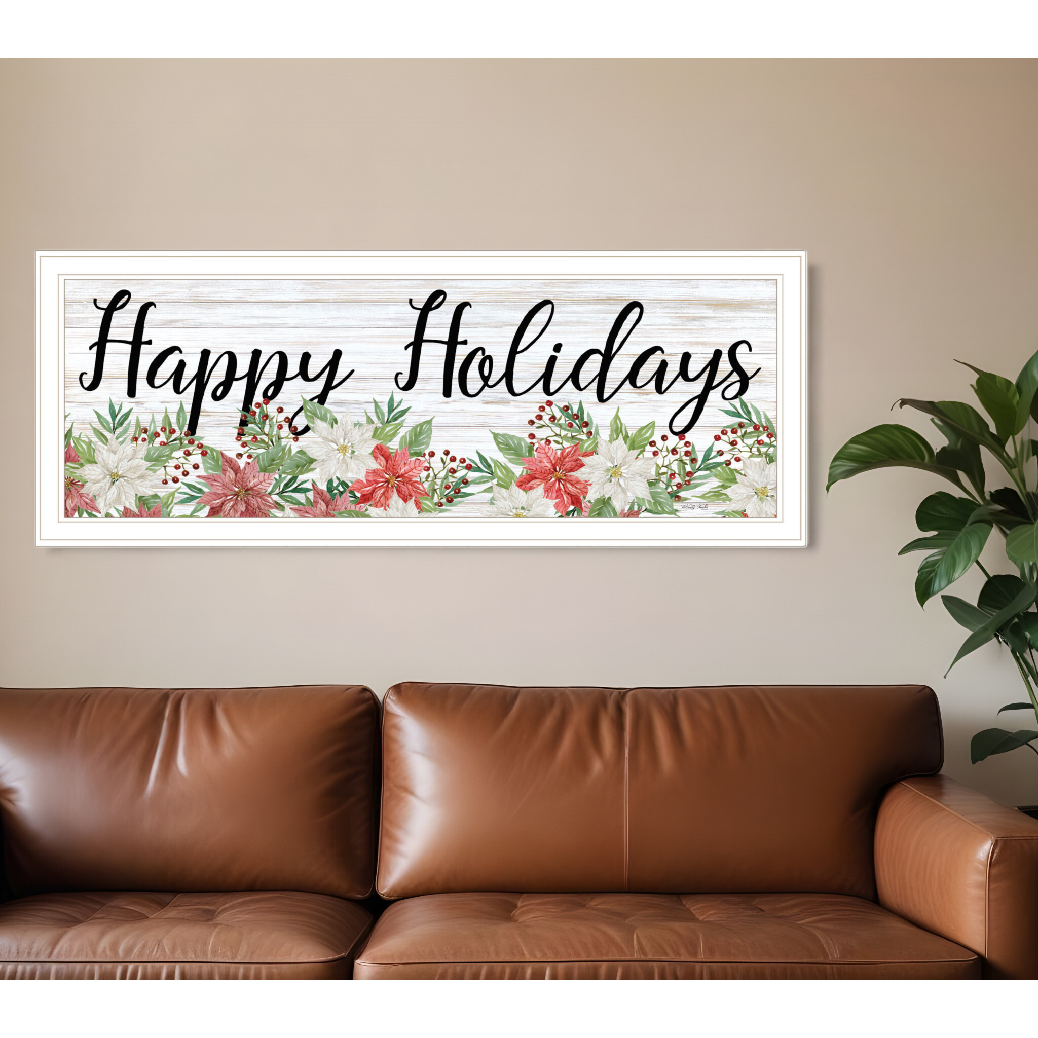 Happy Holiday White Framed Print Wall Art