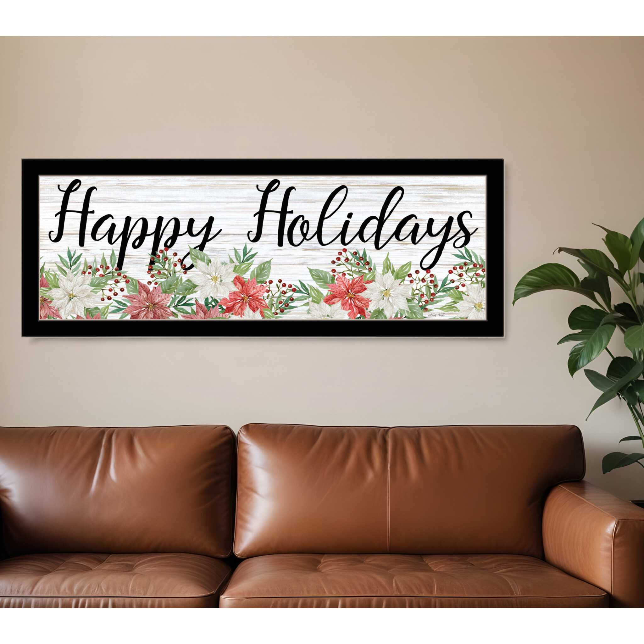 Happy Holiday Black Framed Print Wall Art