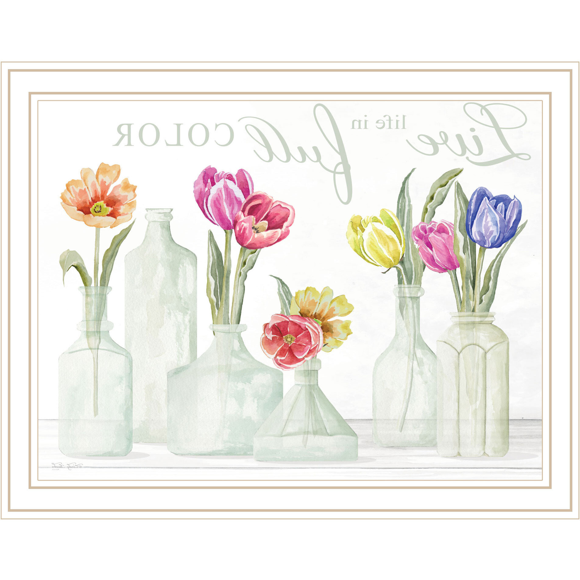 Live Life in Full Color Tulips White Framed Print Wall Art