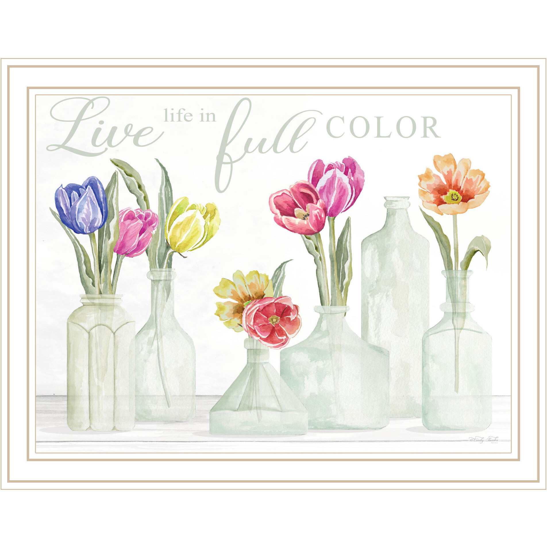 Live Life in Full Color Tulips White Framed Print Wall Art
