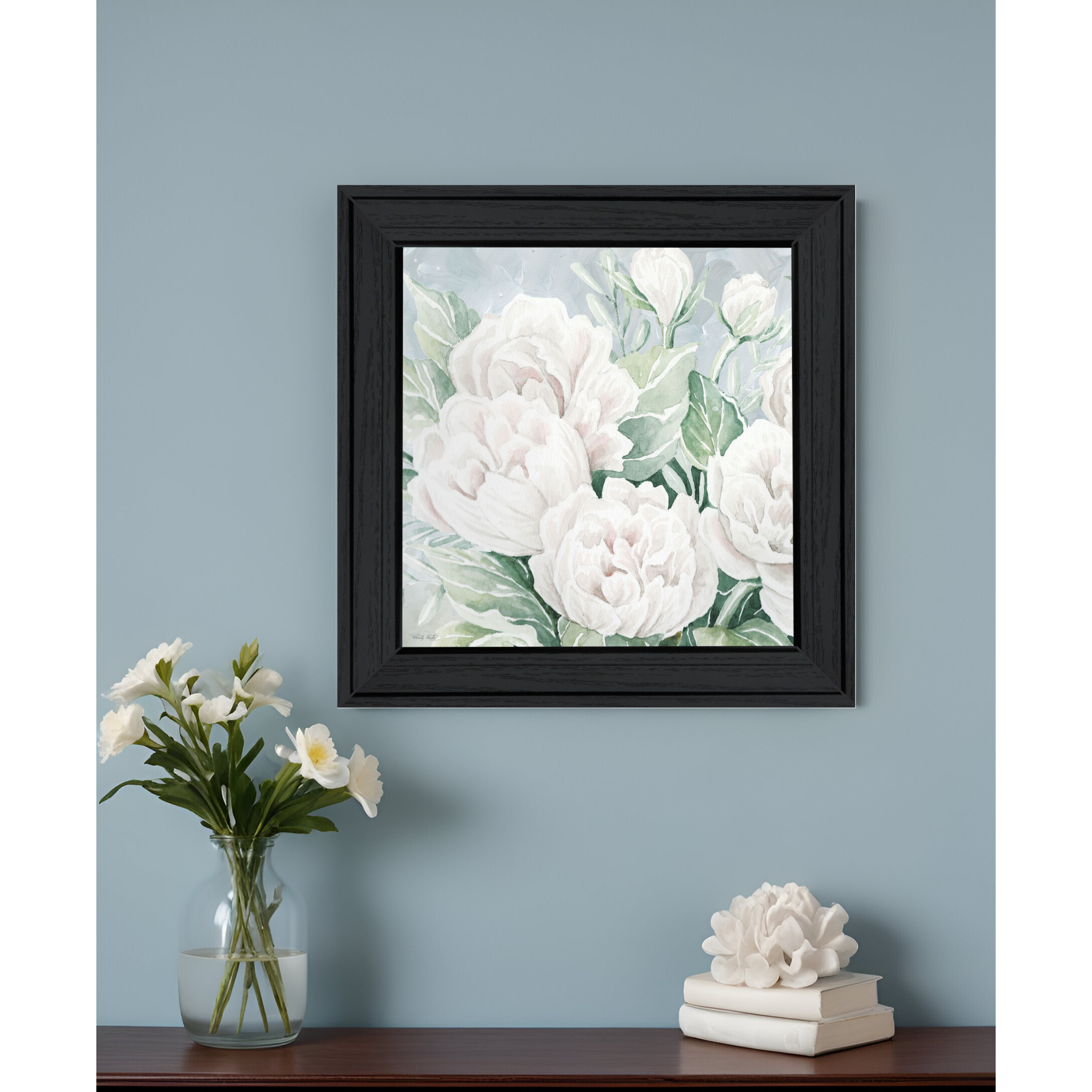 Peaceful Peonies In Full Bloom Black Framed Print Wall Art
