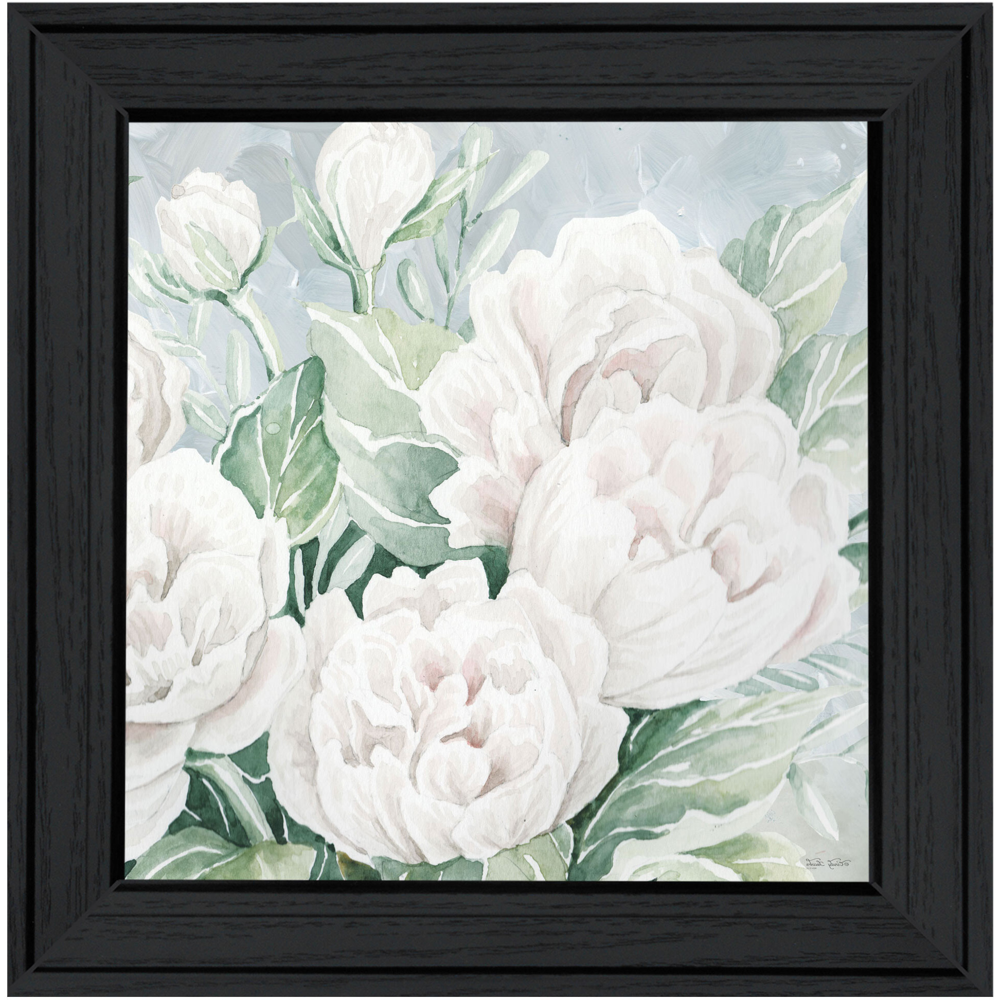 Peaceful Peonies In Full Bloom Black Framed Print Wall Art