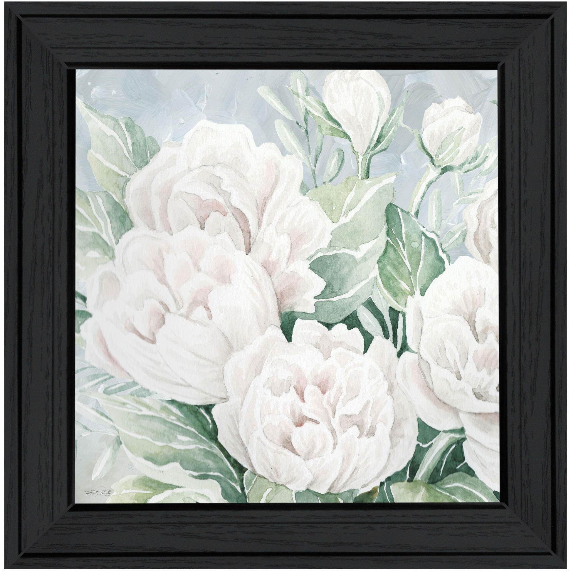Peaceful Peonies In Full Bloom Black Framed Print Wall Art