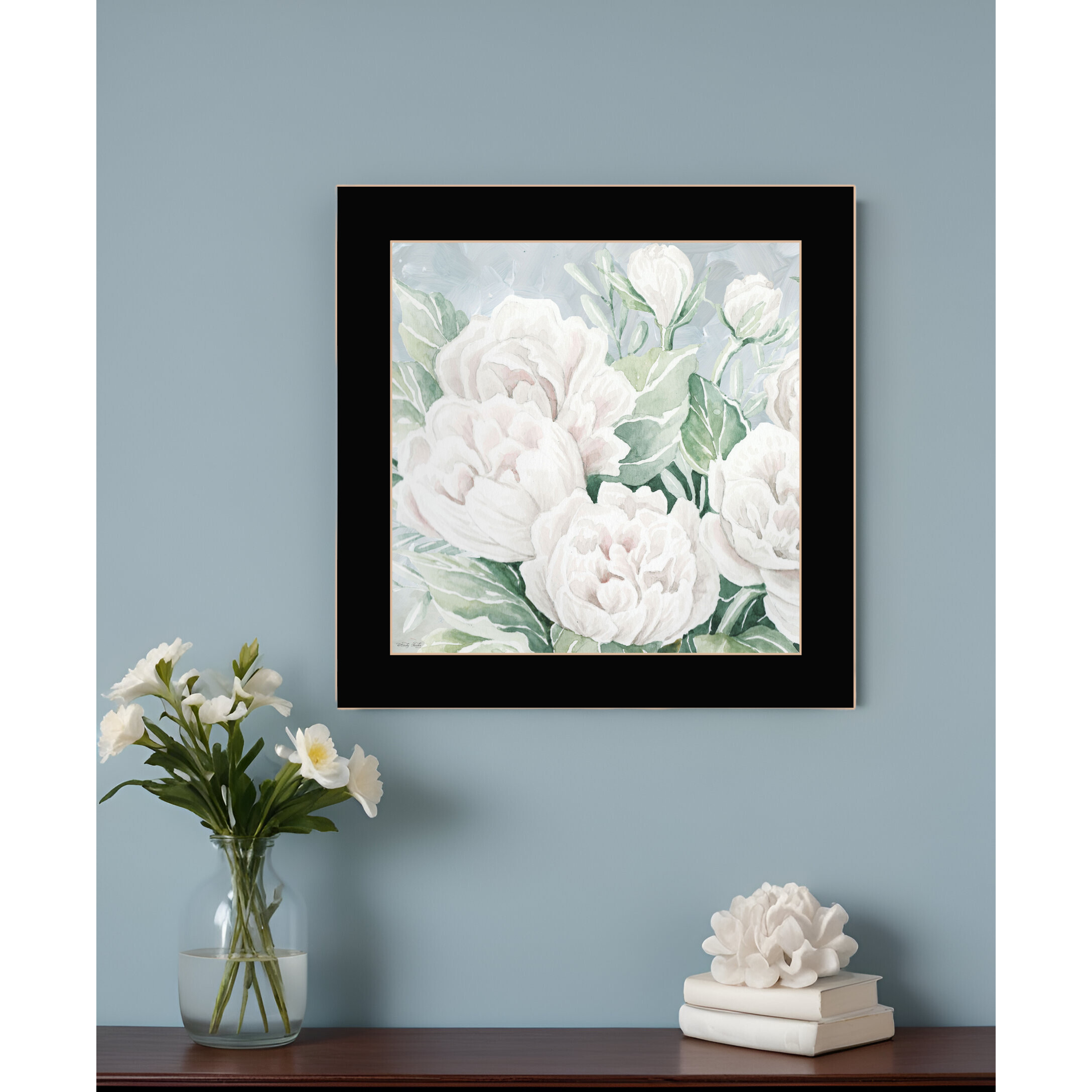 Peaceful Peonies In Full Bloom Black Framed Print Wall Art