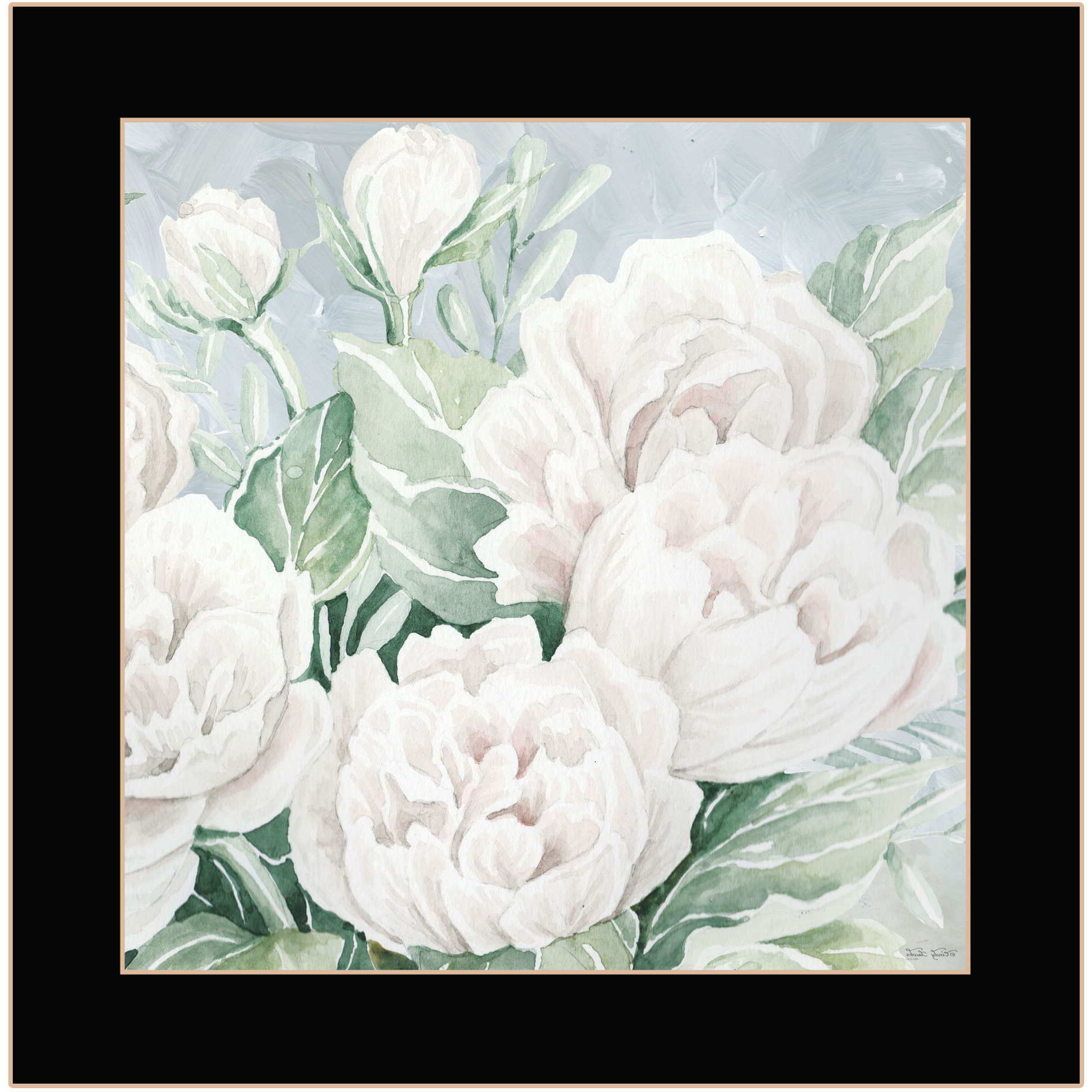 Peaceful Peonies In Full Bloom Black Framed Print Wall Art