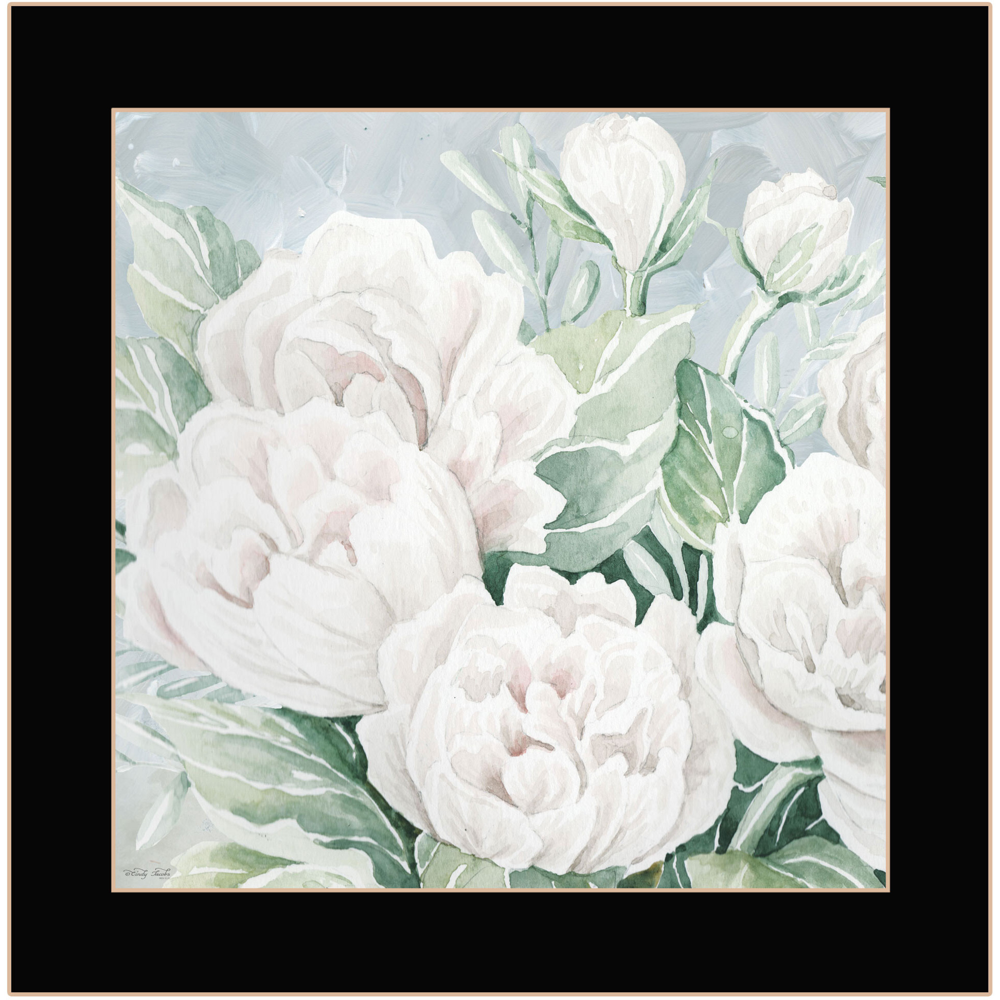 Peaceful Peonies In Full Bloom Black Framed Print Wall Art