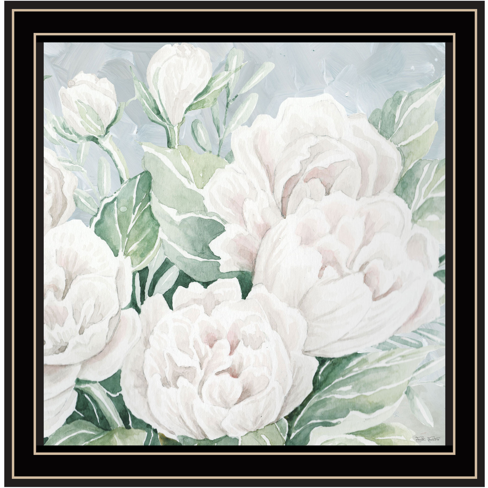 Peaceful Peonies In Full Bloom Black Framed Print Wall Art