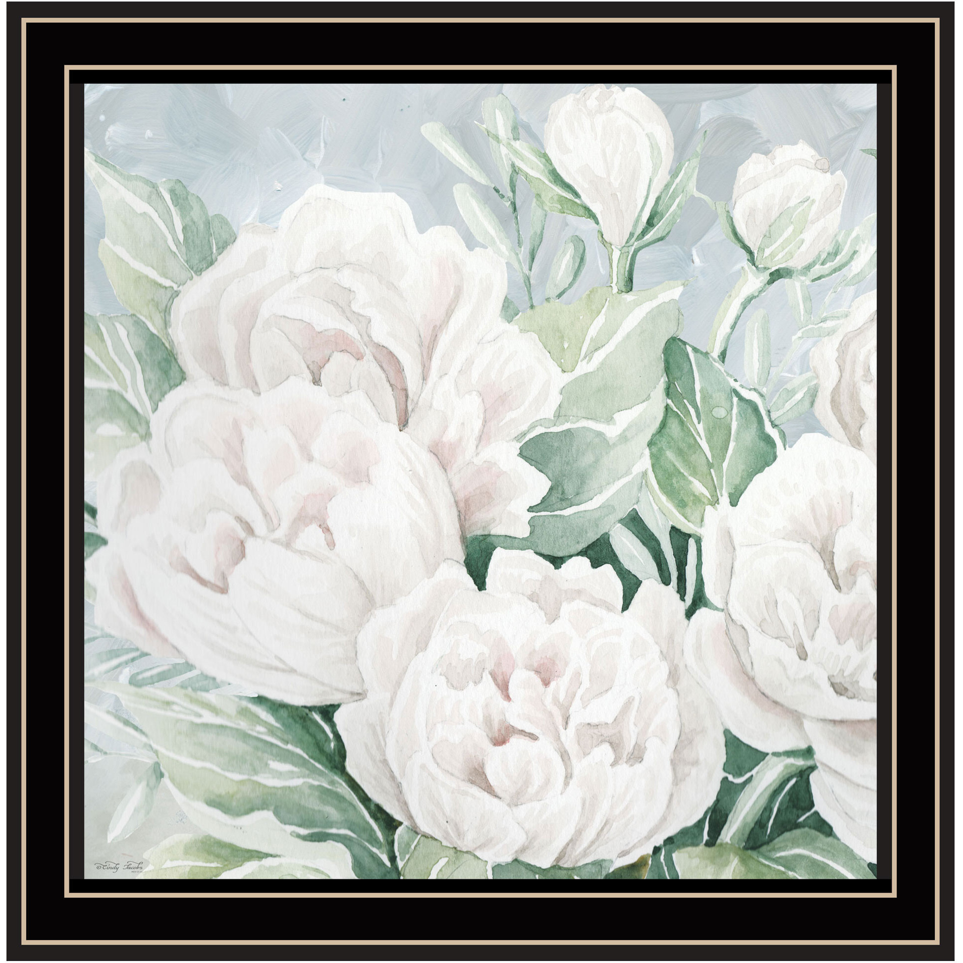 Peaceful Peonies In Full Bloom Black Framed Print Wall Art