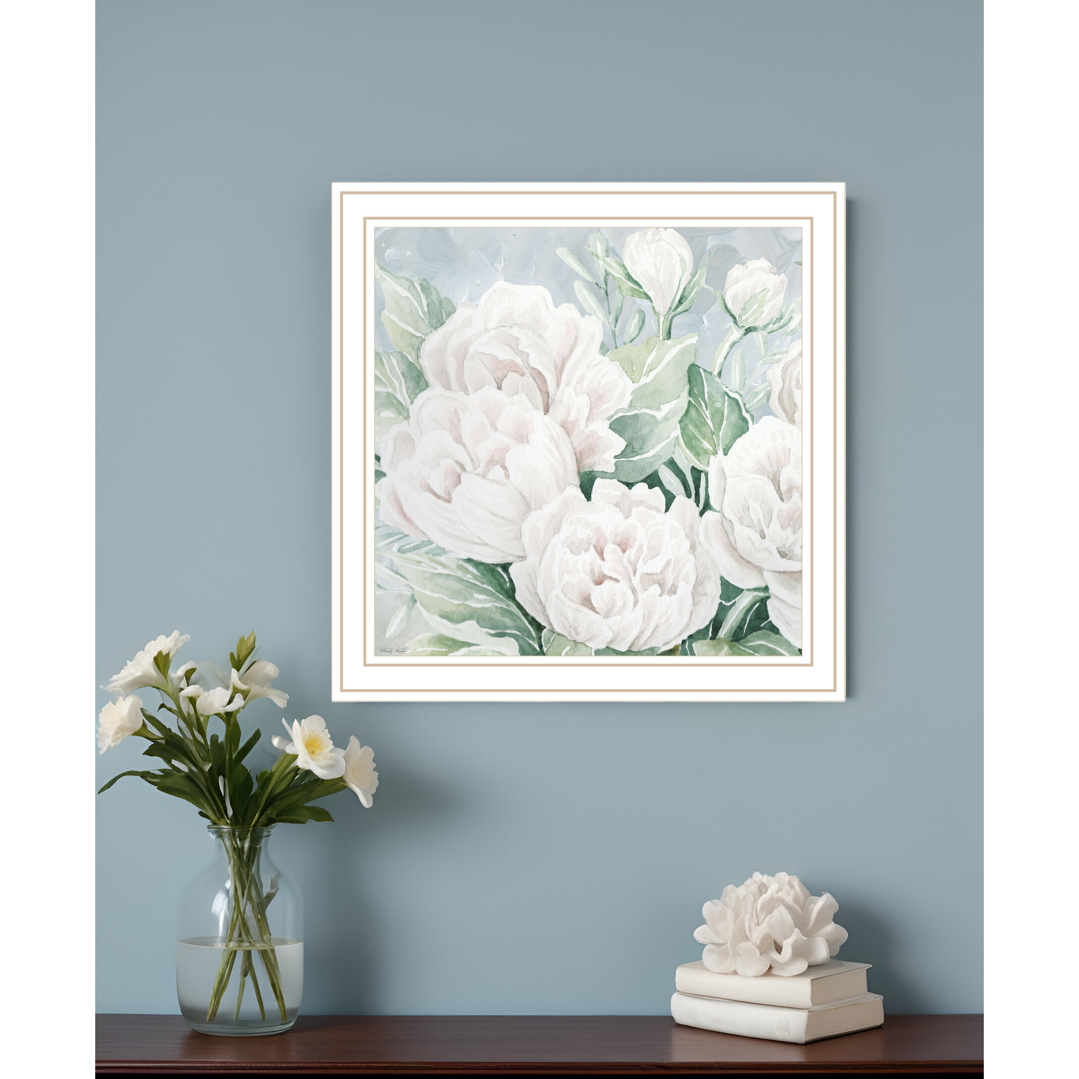 Peaceful Peonies In Full Bloom White Framed Print Wall Art