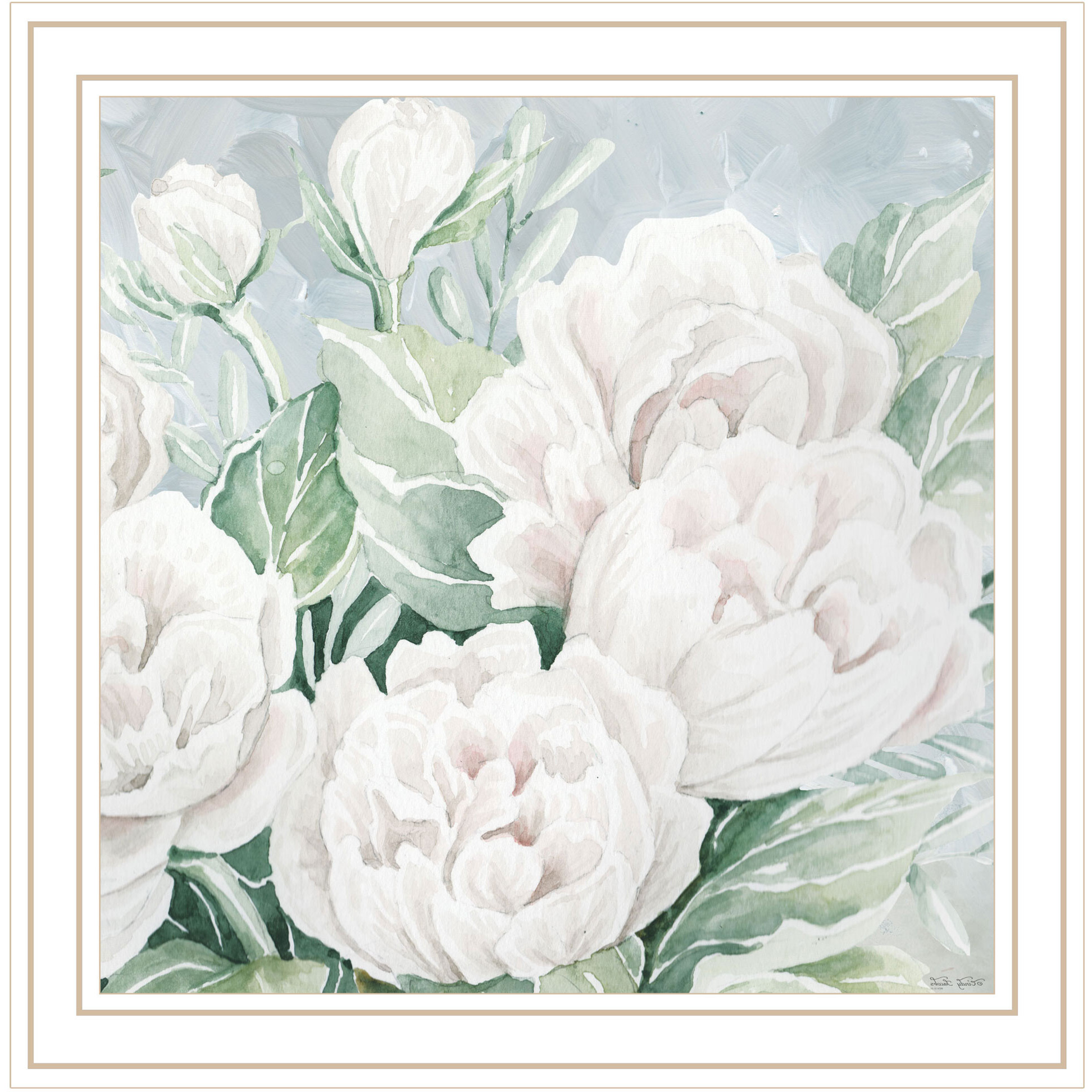 Peaceful Peonies In Full Bloom White Framed Print Wall Art