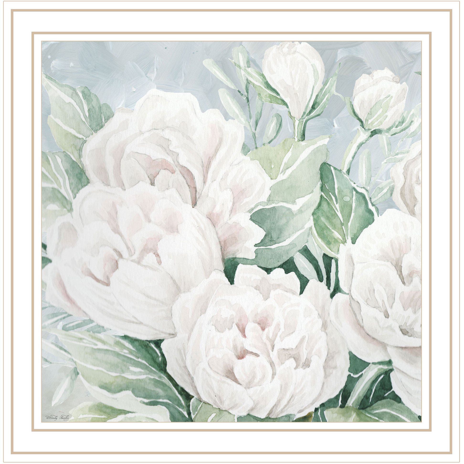 Peaceful Peonies In Full Bloom White Framed Print Wall Art