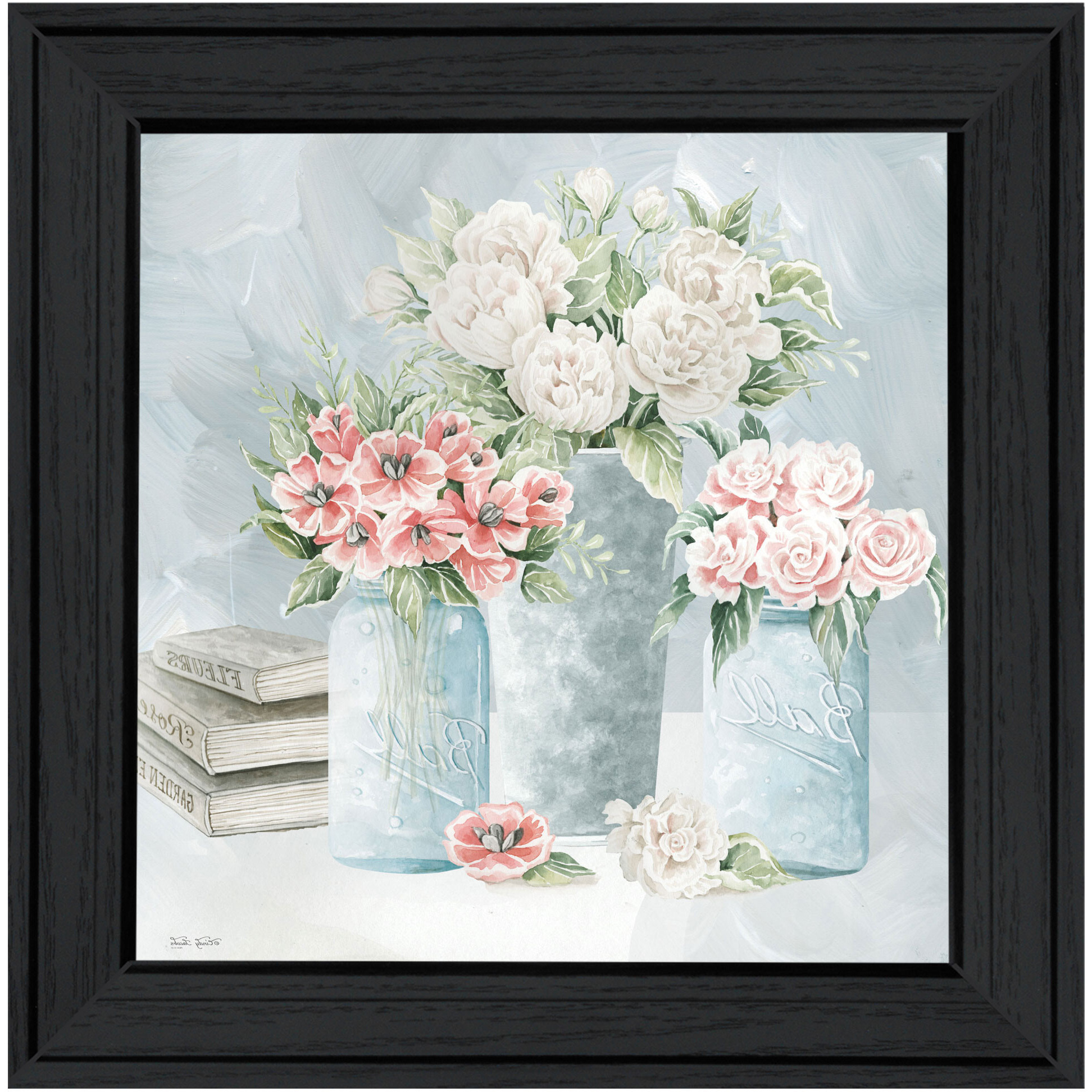 Pastel Peonies Pretties Black Framed Print Wall Art
