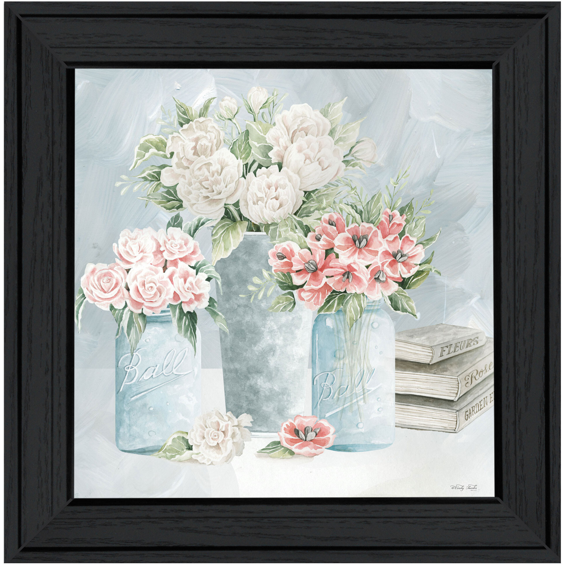 Pastel Peonies Pretties Black Framed Print Wall Art