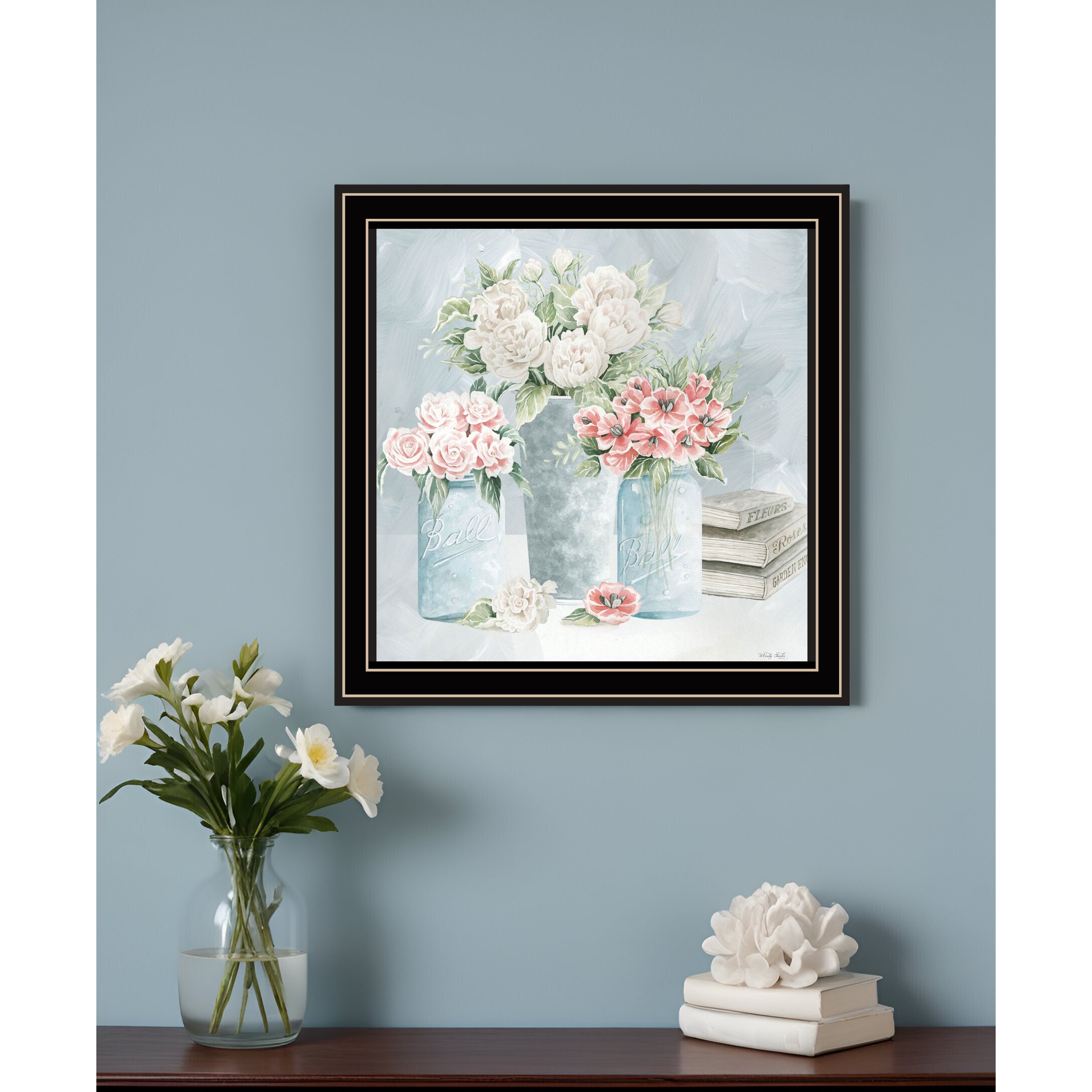 Pastel Peonies Pretties Black Framed Print Wall Art
