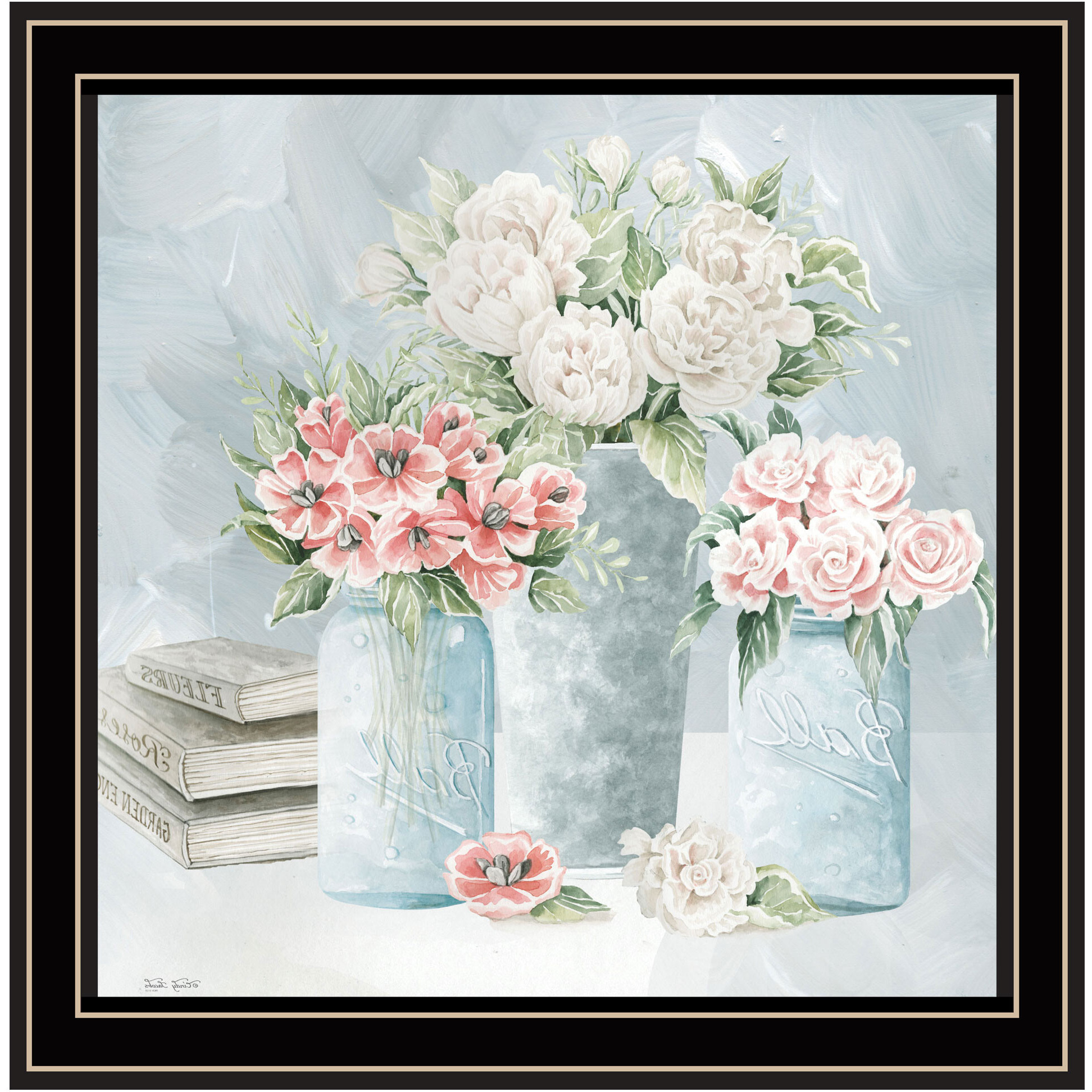 Pastel Peonies Pretties Black Framed Print Wall Art
