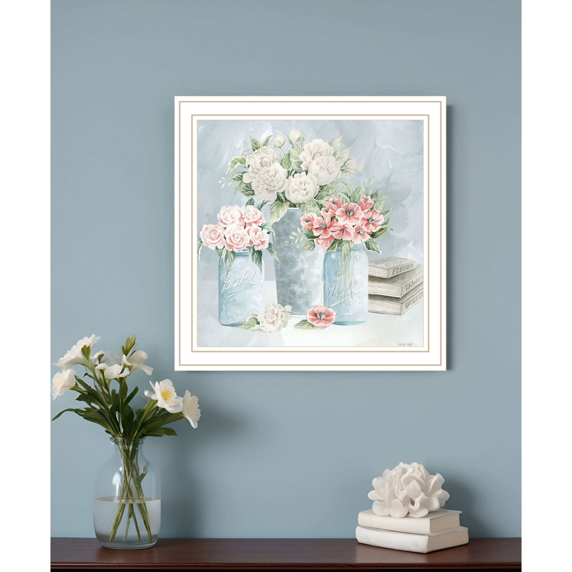 Pastel Peonies Pretties White Framed Print Wall Art