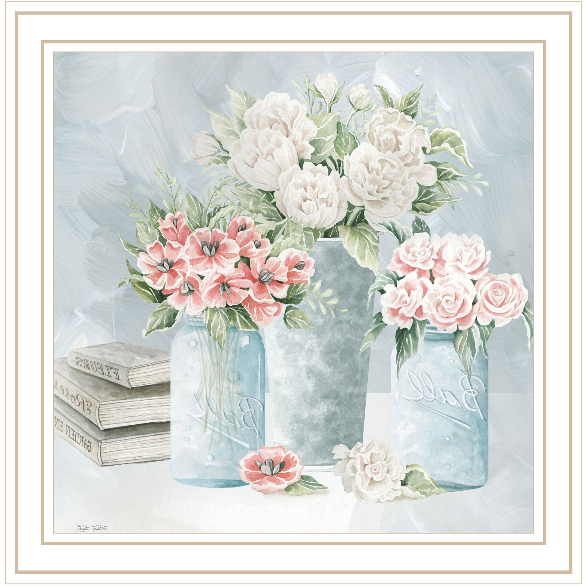 Pastel Peonies Pretties White Framed Print Wall Art