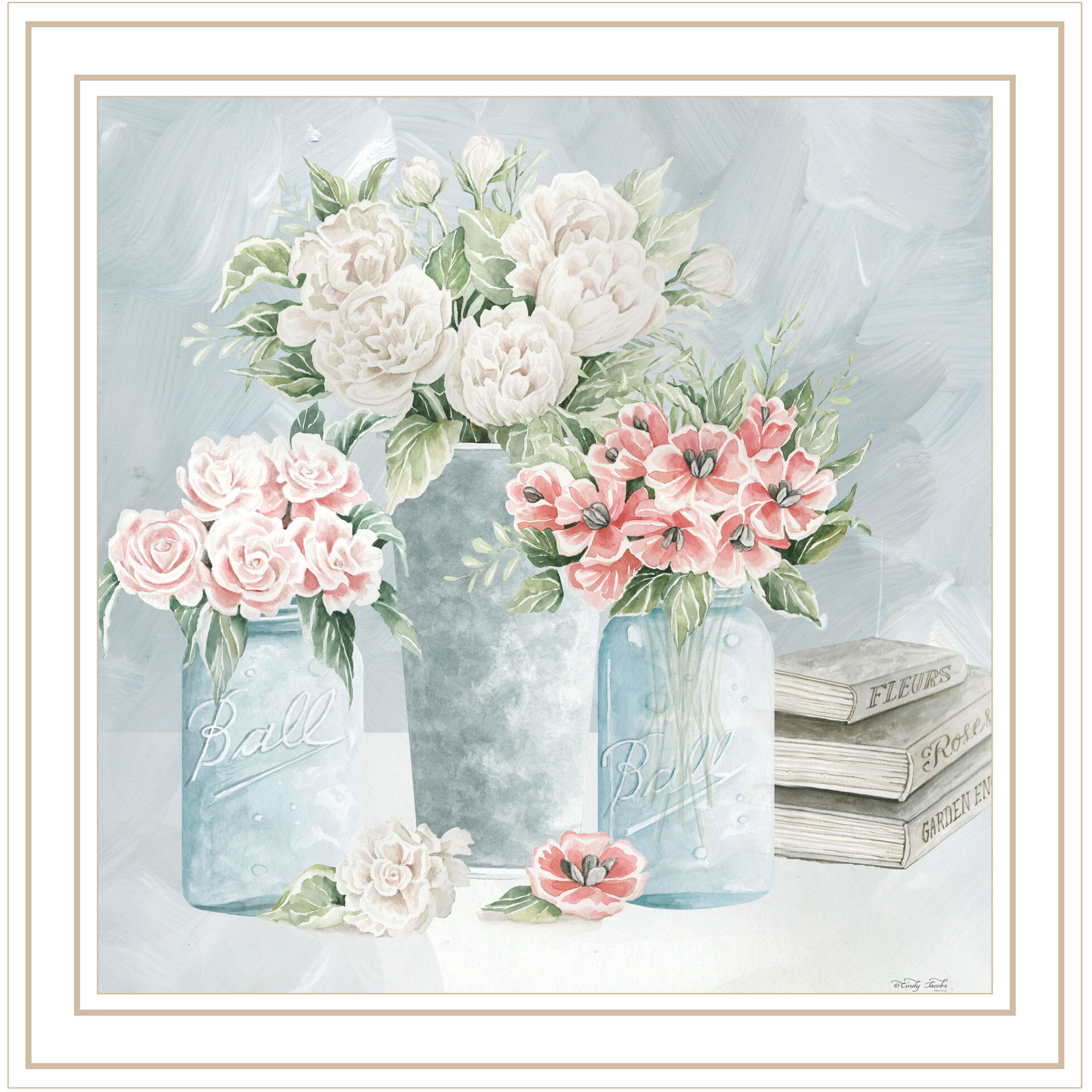Pastel Peonies Pretties White Framed Print Wall Art