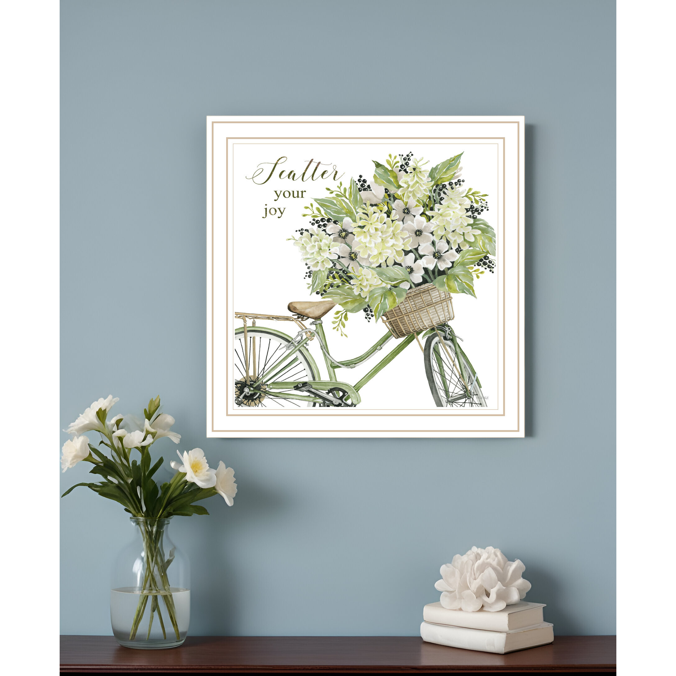 SCATTER YOUR JOY WITH FLOWERS White Framed Print Wall Art