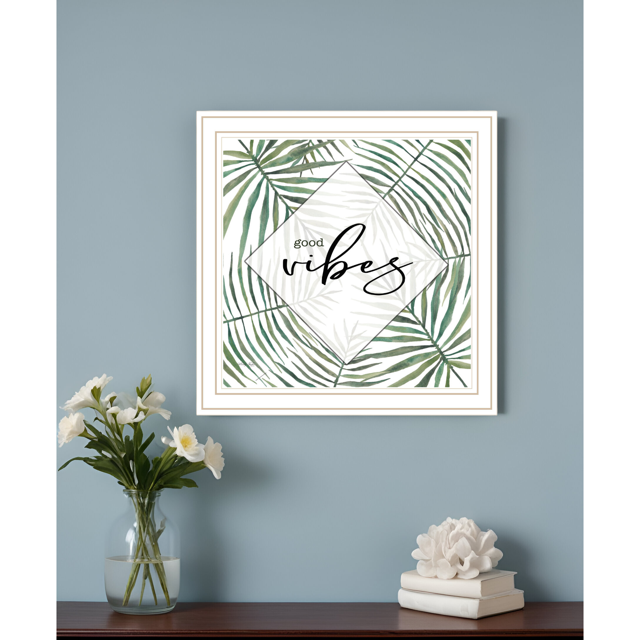 GOOD VIBES White Framed Print Wall Art