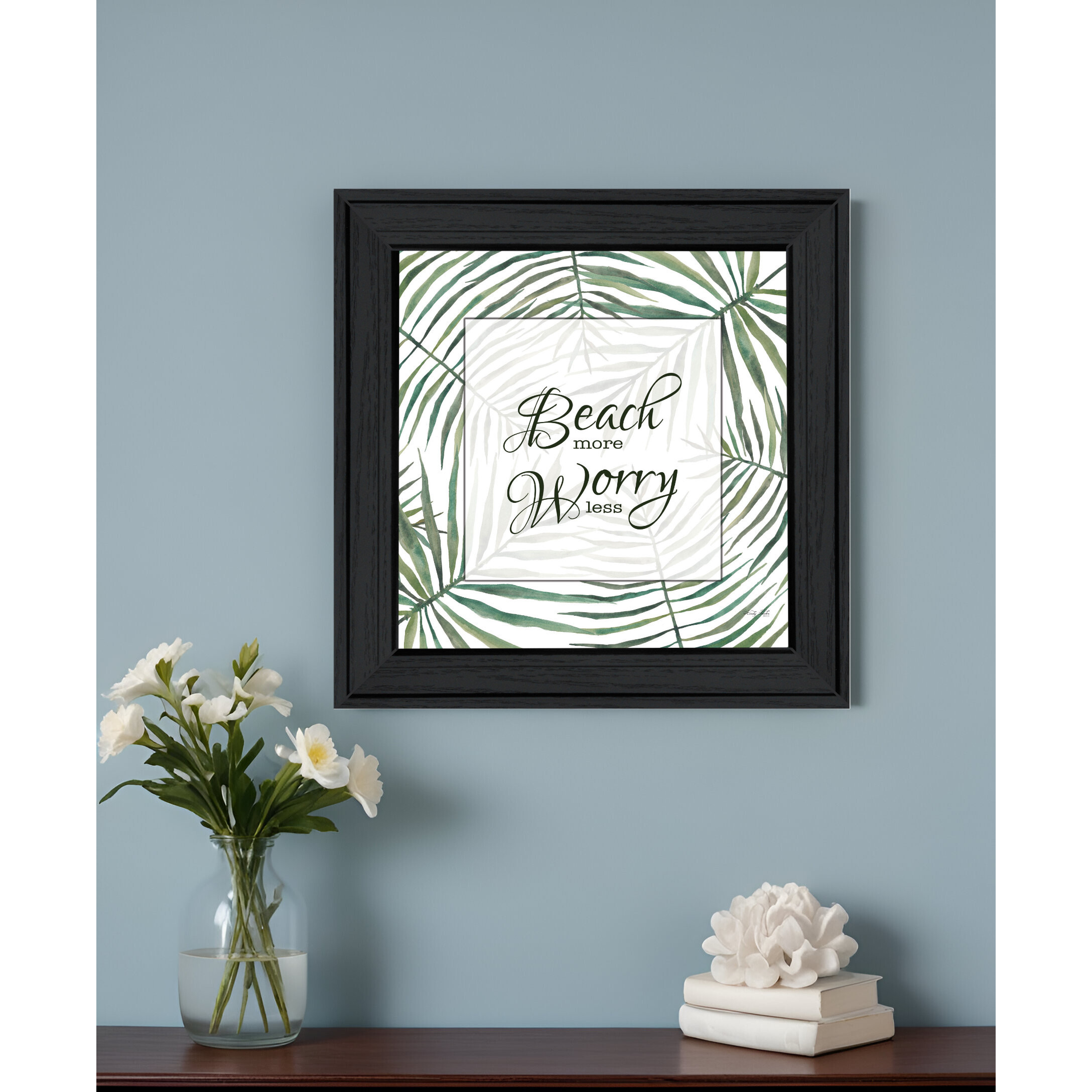 BEACH MORE WORRY LESS Black Framed Print Wall Art