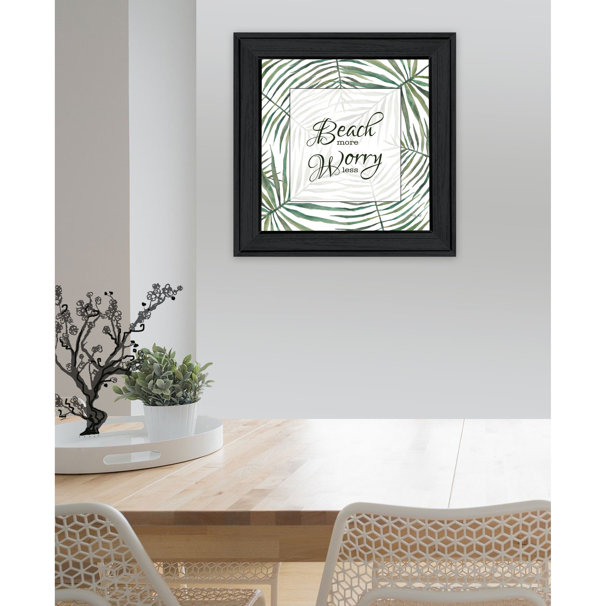 BEACH MORE WORRY LESS Black Framed Print Wall Art