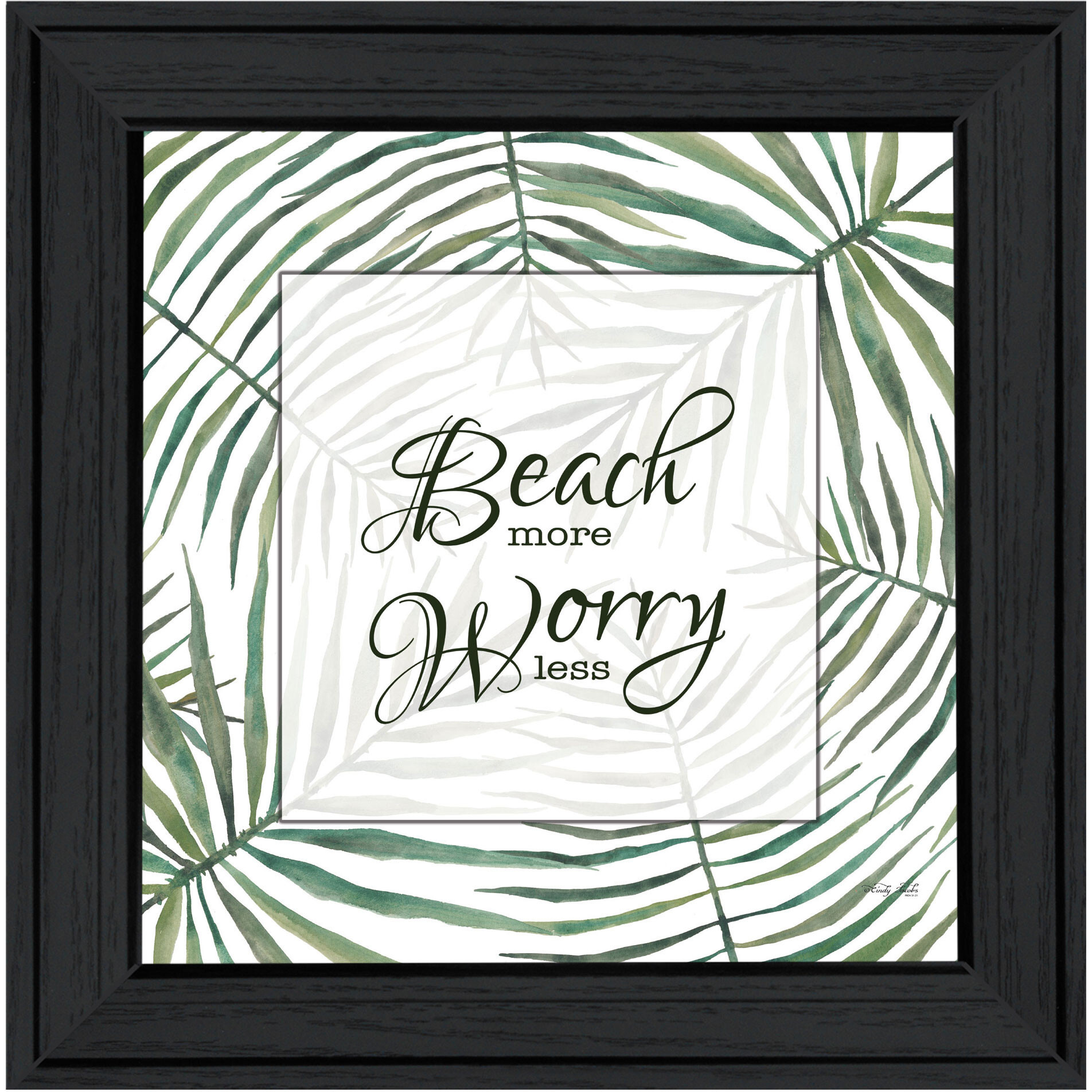 BEACH MORE WORRY LESS Black Framed Print Wall Art