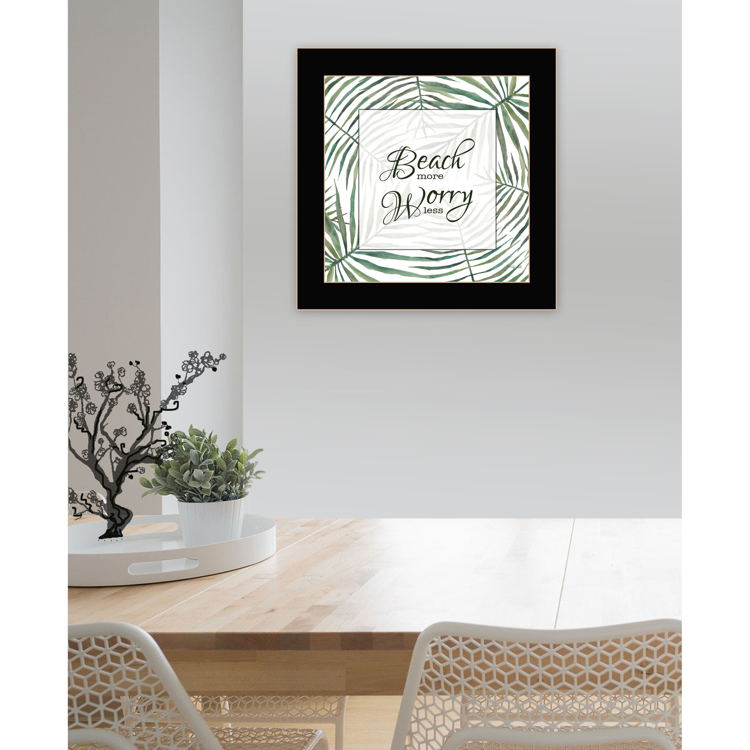 BEACH MORE WORRY LESS Black Framed Print Wall Art